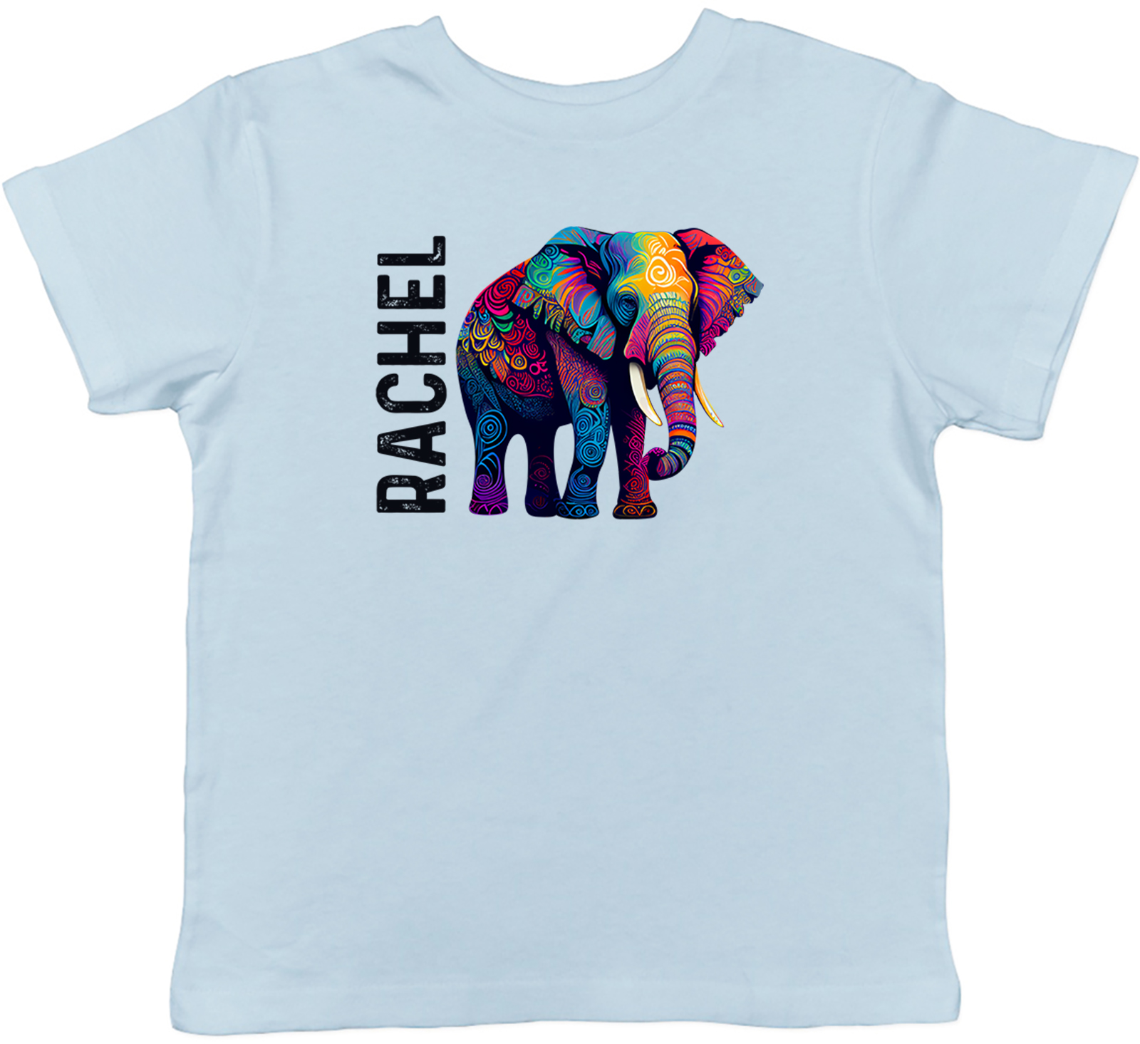 Personalised Elephant Kids T-Shirt Any Name Wildlife Tusks Childrens Boys Girls