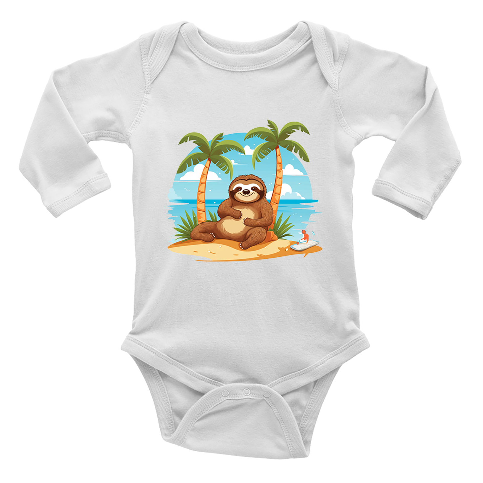 Vacation Holiday Baby Grow Vest Bodysuit Sloth Relaxing on a Beach Boys Girl L/S
