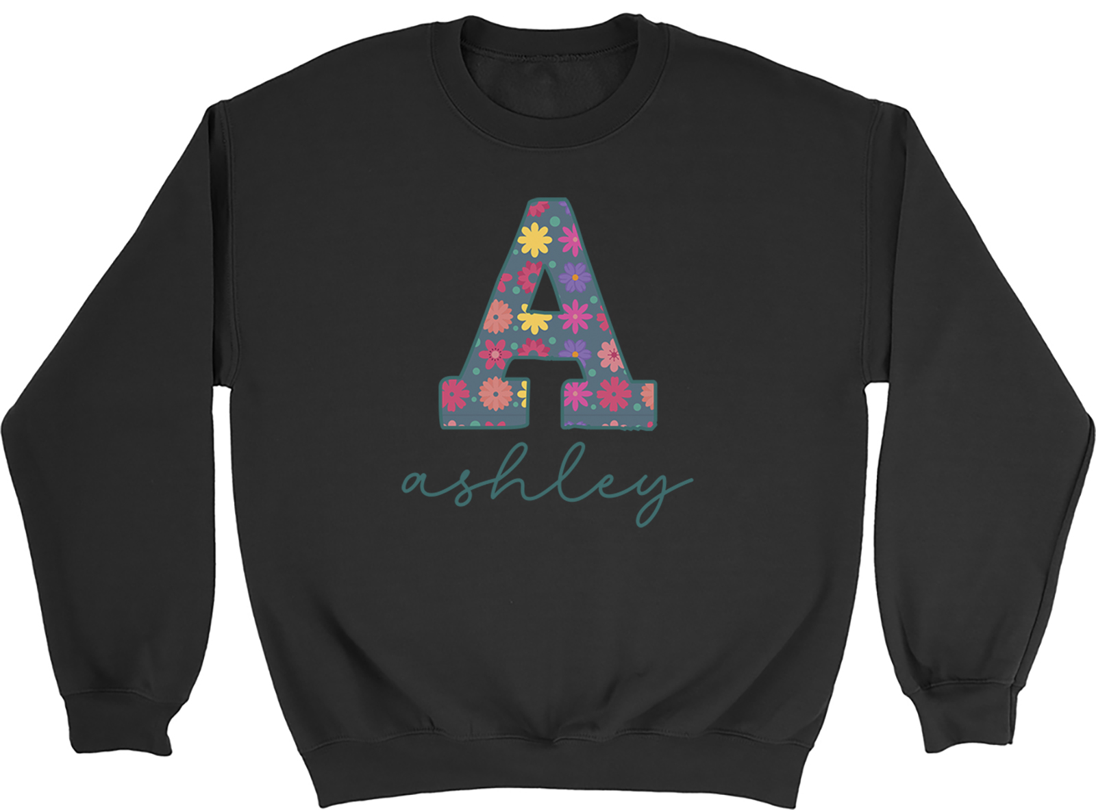 Personalised Alphabet Floral Flower Sweatshirt Mens Womens Letter