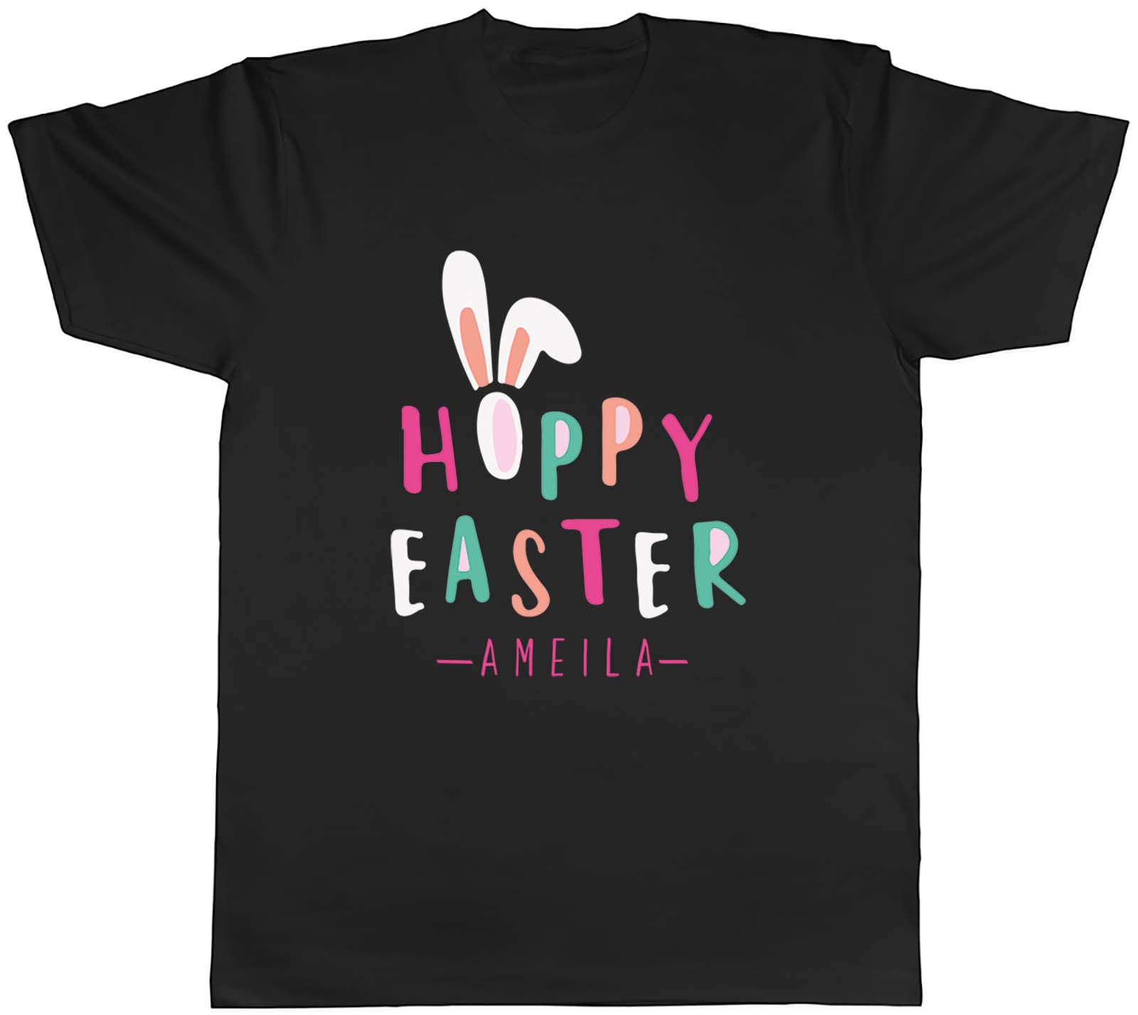 Personalised Any Name Hoppy Easter Mens T-Shirt Bunny Rabbit Ears Tee Gift
