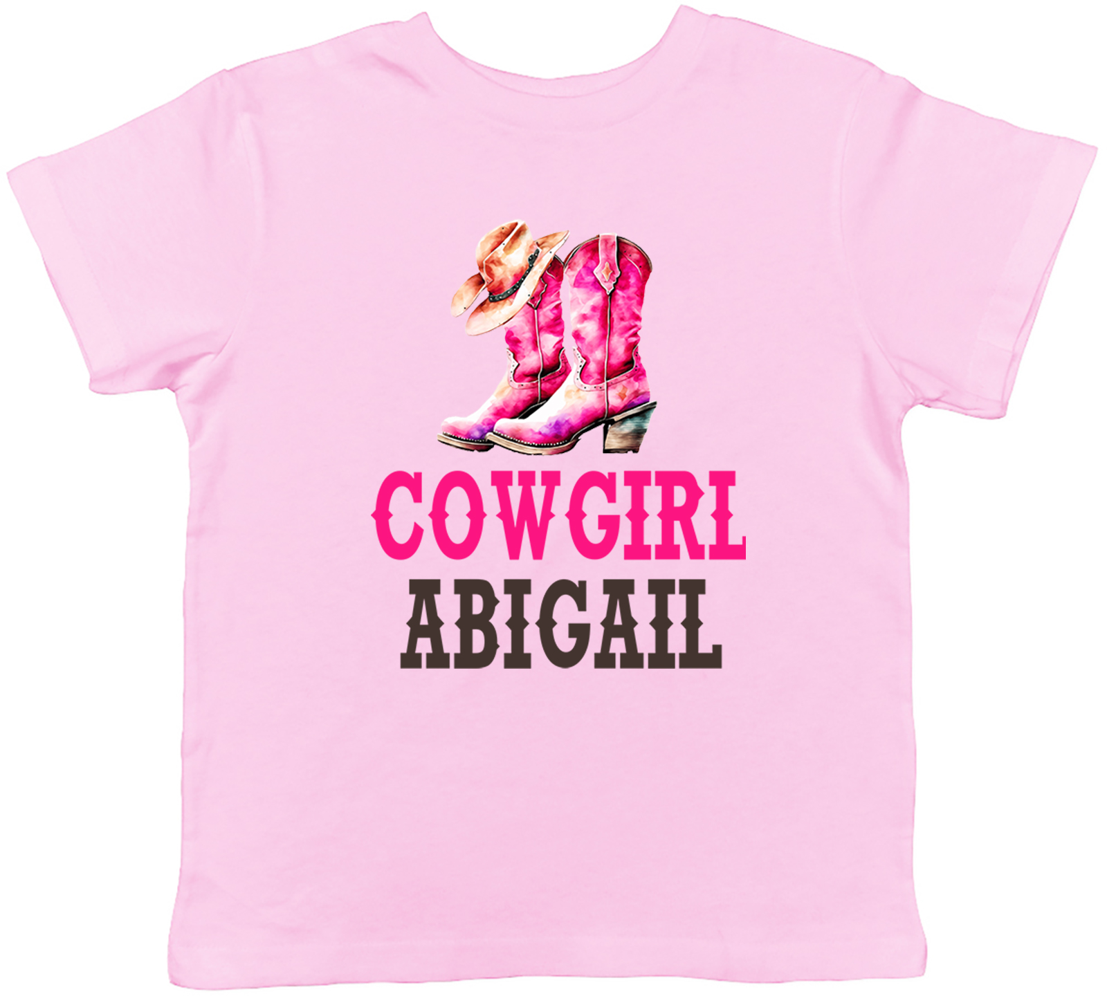 Personalised Cowgirl Pink Boots Hat Kids T-Shirt Western Wild West Childrens Boy