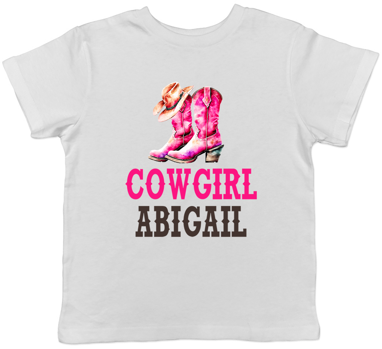 Personalised Cowgirl Pink Boots Hat Kids T-Shirt Western Wild West Childrens Boy