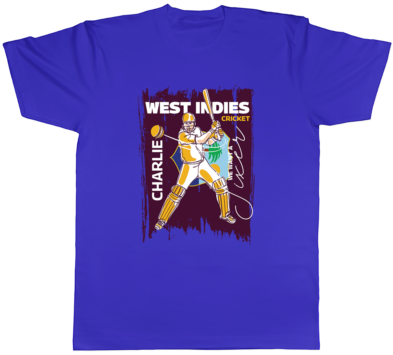 Personalised West Indies Cricket Fan Mens T-Shirt Batsman Hitting Six Runs Tee