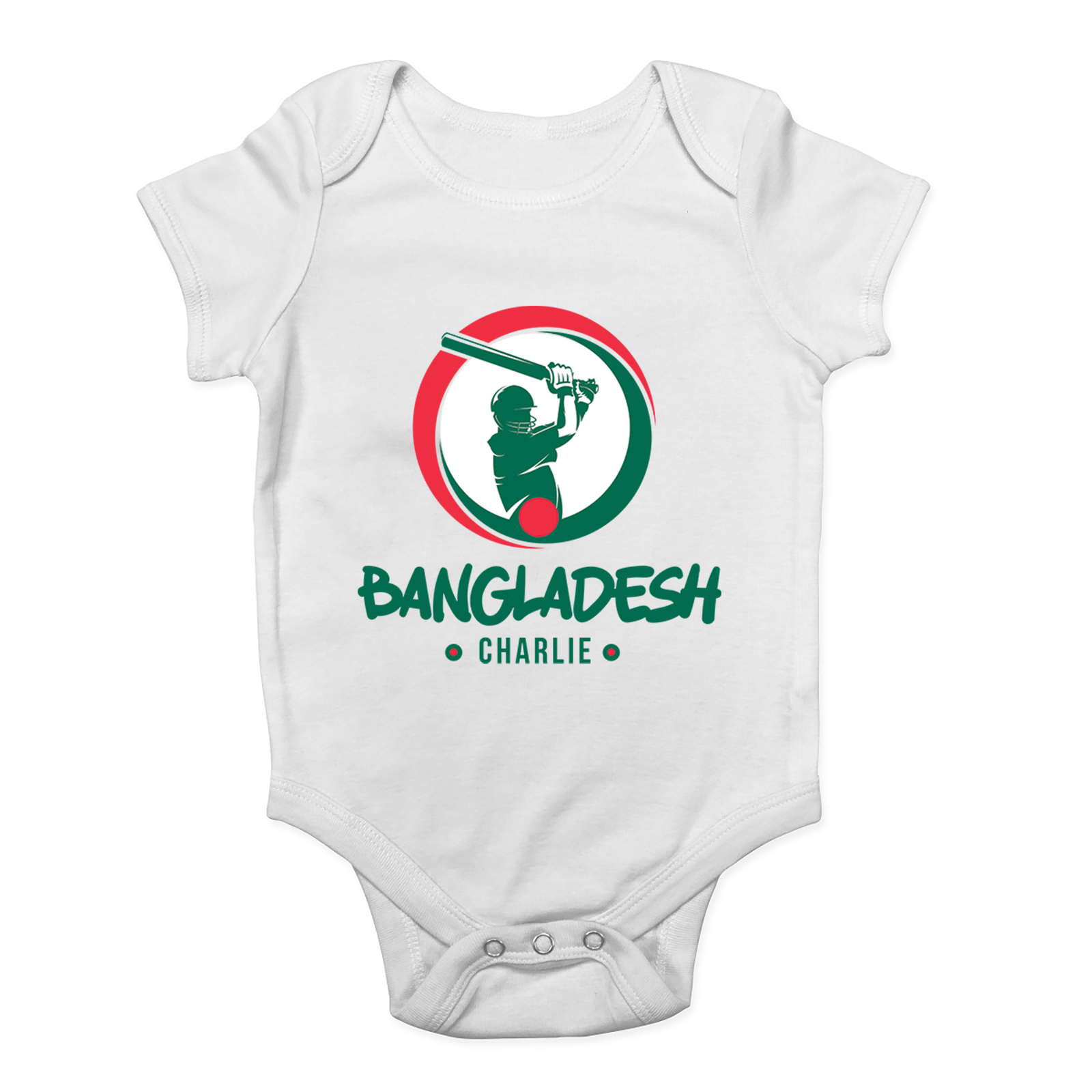 Personalised Bangladesh Batsman Baby Grow Vest Cricketer Fan Bodysuit Boys Girls