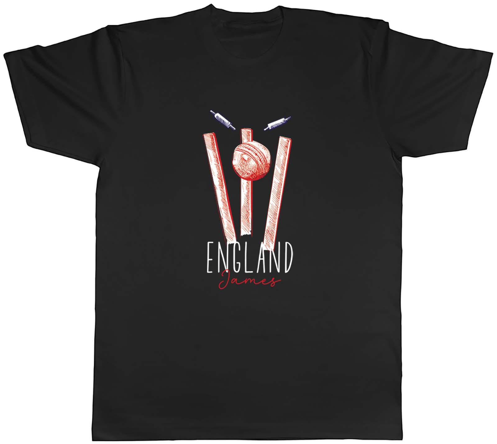 Personalised England Cricket Supporters Mens T-Shirt Retro Ball Wicket Stump Tee - Picture 2 of 8