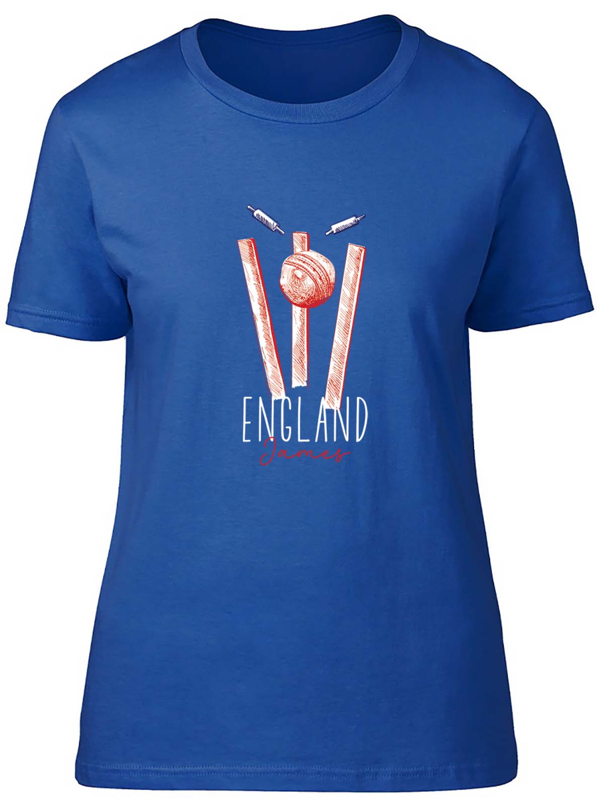 Personalised England Cricket Supporter Women T-Shirt Retro Ball Wicket Stump Tee - Picture 6 of 8