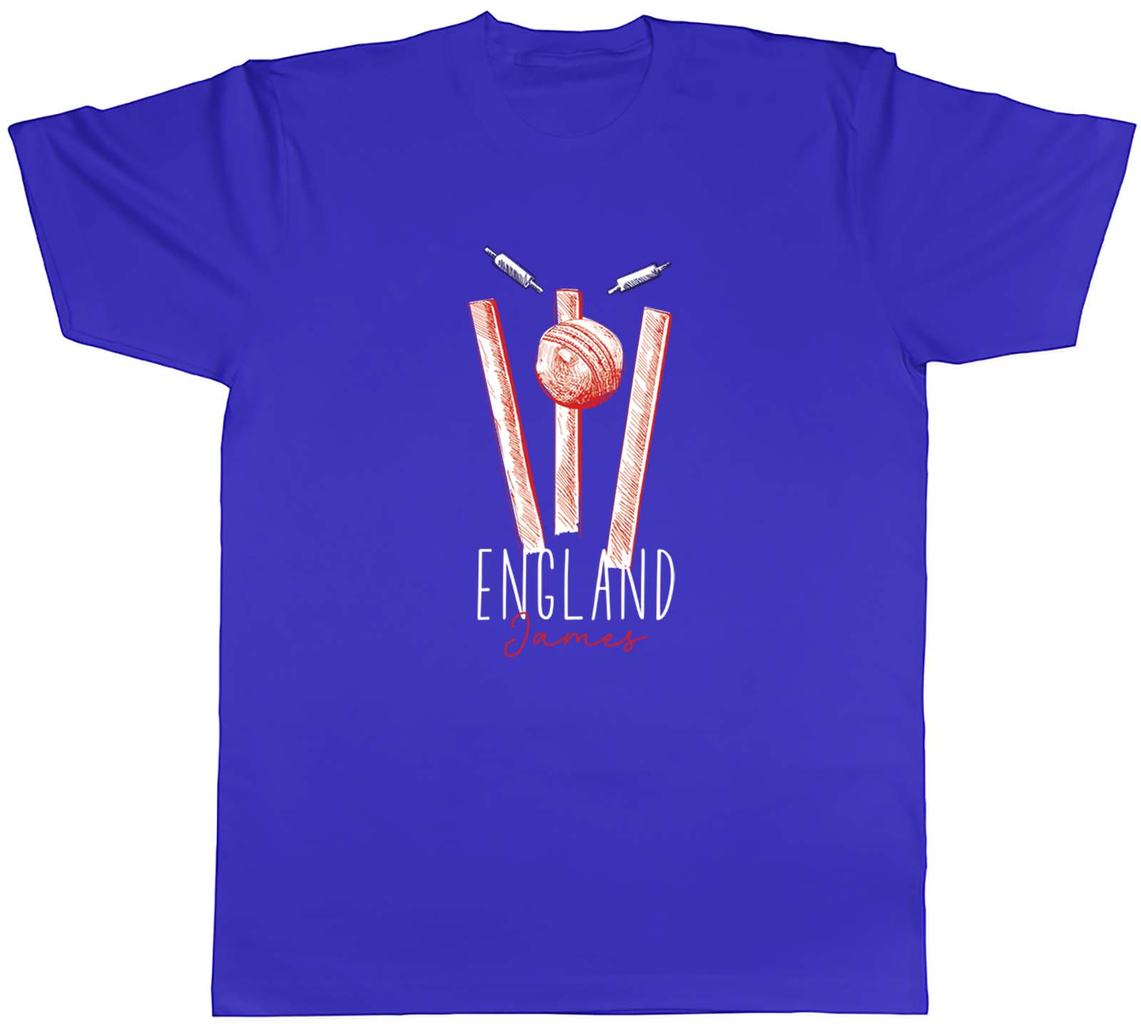 Personalised England Cricket Supporters Mens T-Shirt Retro Ball Wicket Stump Tee - Picture 3 of 8
