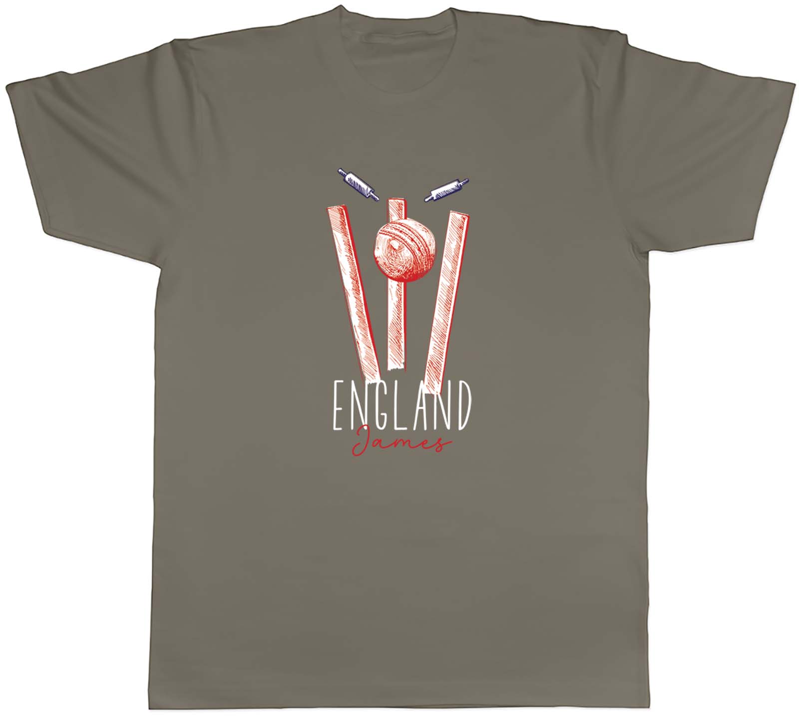 Personalised England Cricket Supporters Mens T-Shirt Retro Ball Wicket Stump Tee - Picture 8 of 8