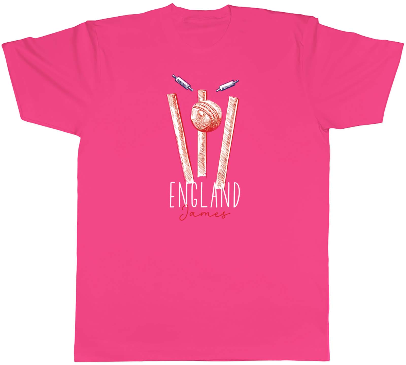 Personalised England Cricket Supporters Mens T-Shirt Retro Ball Wicket Stump Tee - Picture 4 of 8