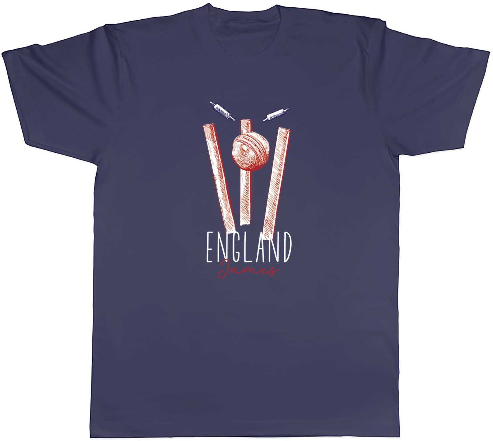 Personalised England Cricket Supporters Mens T-Shirt Retro Ball Wicket Stump Tee - Picture 5 of 8