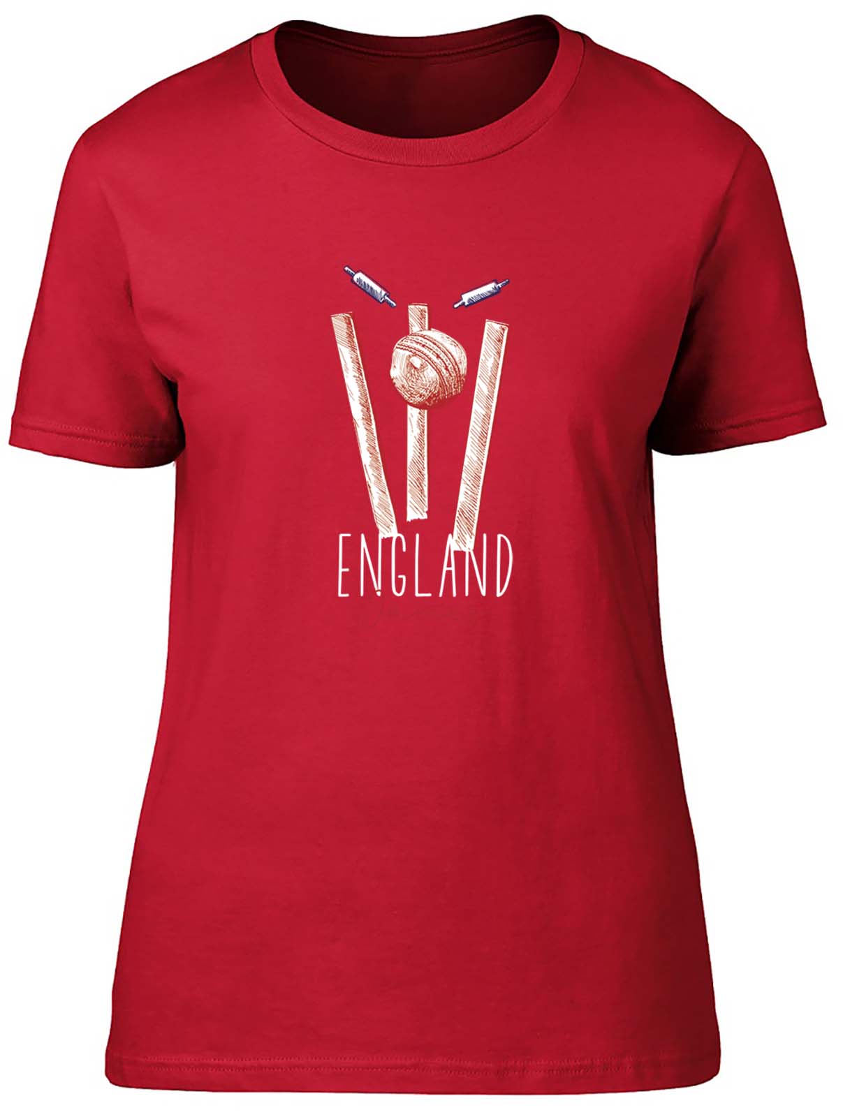 Personalised England Cricket Supporter Women T-Shirt Retro Ball Wicket Stump Tee - Picture 5 of 8