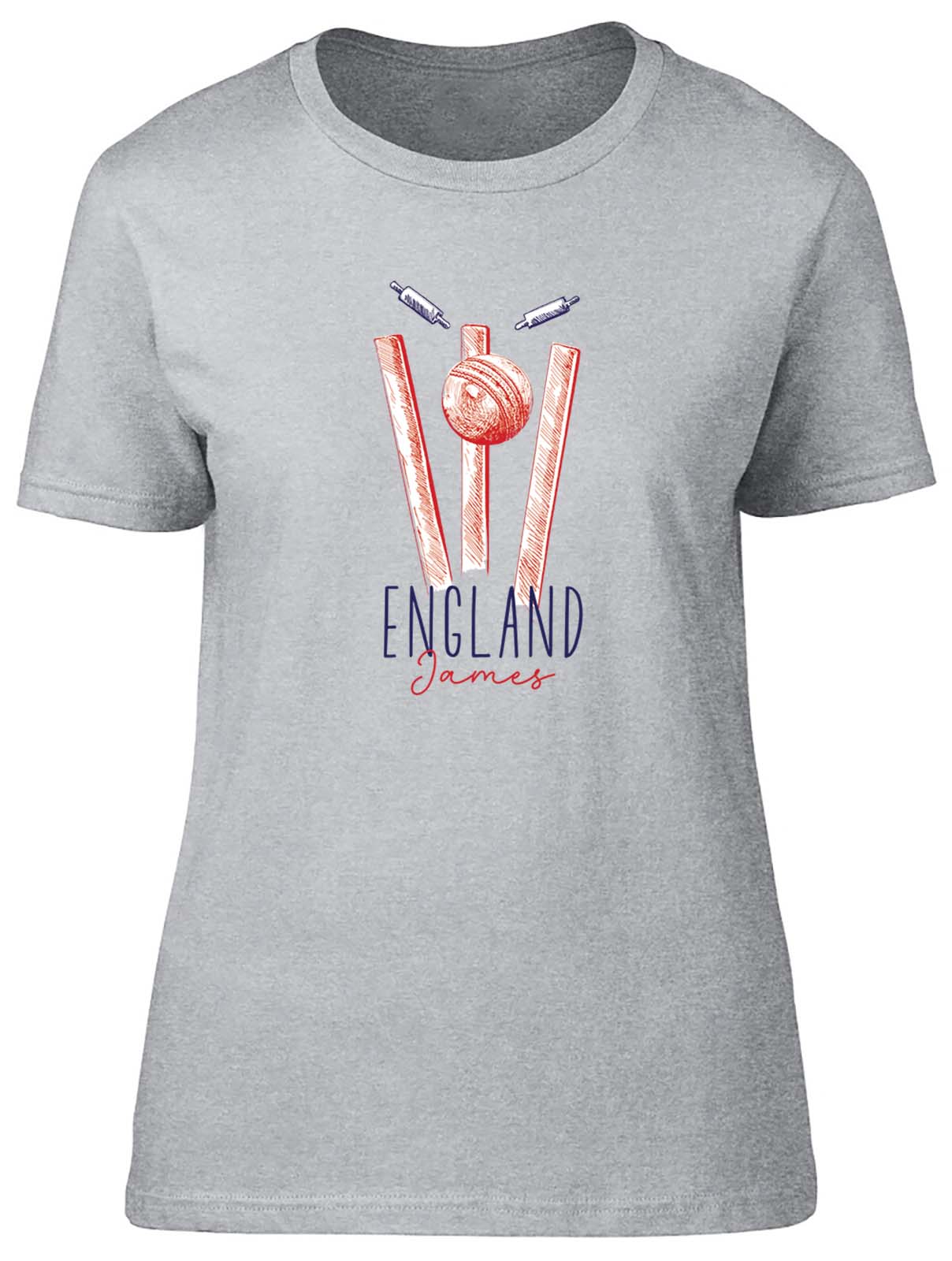 Personalised England Cricket Supporter Women T-Shirt Retro Ball Wicket Stump Tee - Picture 8 of 8