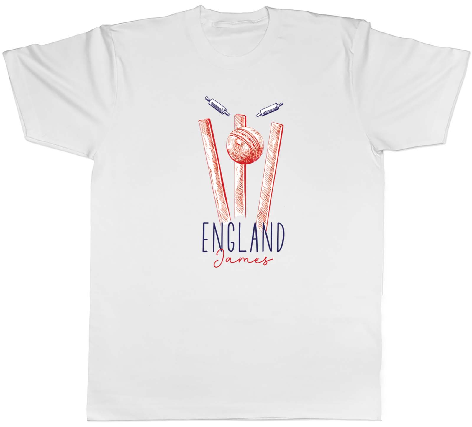 Personalised England Cricket Supporters Mens T-Shirt Retro Ball Wicket Stump Tee - Picture 7 of 8