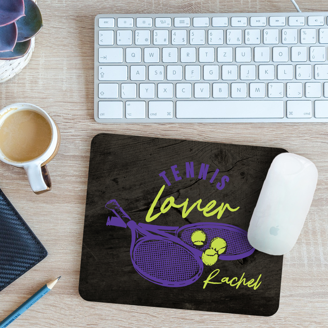 Personalised Tennis Lover Mouse Mat Pad Racket and Ball Sports Gift 24cm x 19cm - Picture 2 of 11