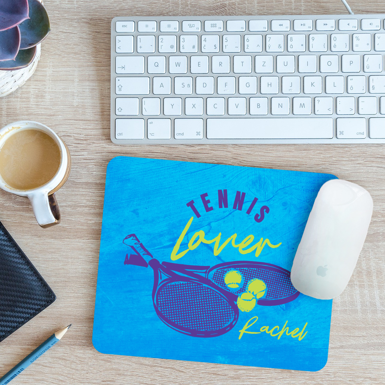 Personalised Tennis Lover Mouse Mat Pad Racket and Ball Sports Gift 24cm x 19cm - Picture 3 of 11