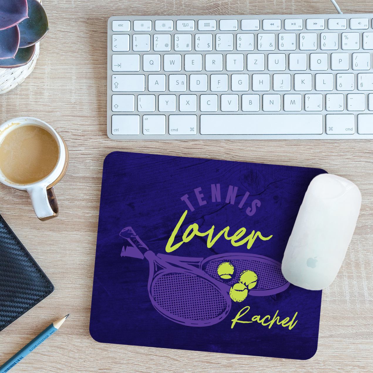 Personalised Tennis Lover Mouse Mat Pad Racket and Ball Sports Gift 24cm x 19cm - Picture 4 of 11