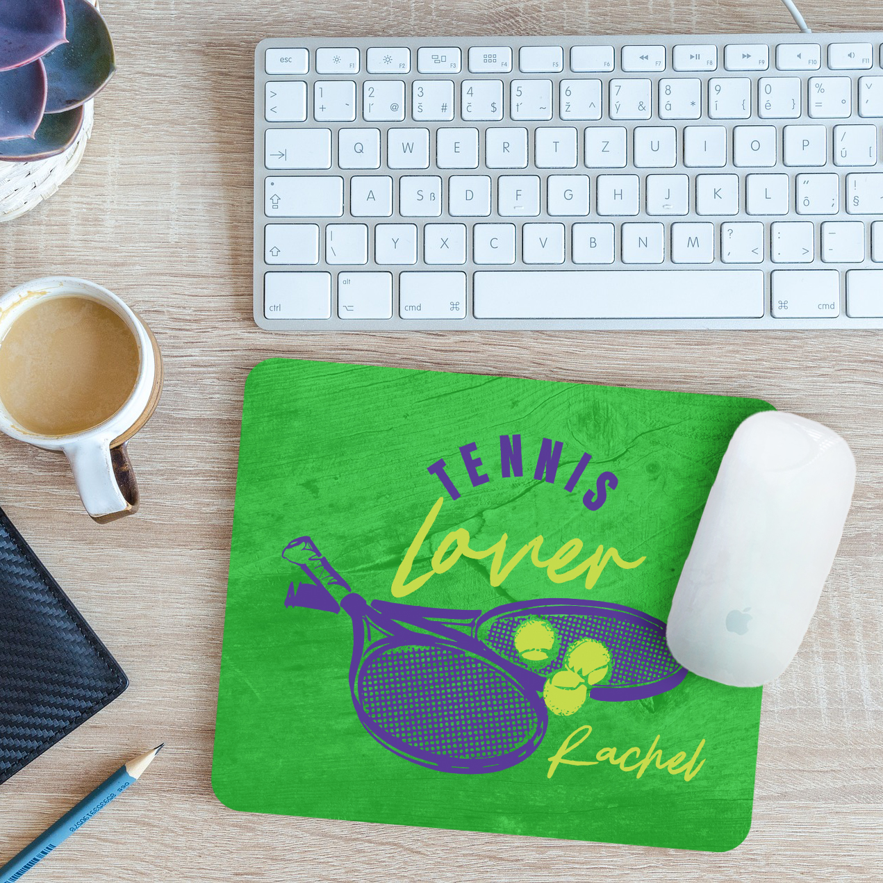 Personalised Tennis Lover Mouse Mat Pad Racket and Ball Sports Gift 24cm x 19cm - Picture 5 of 11