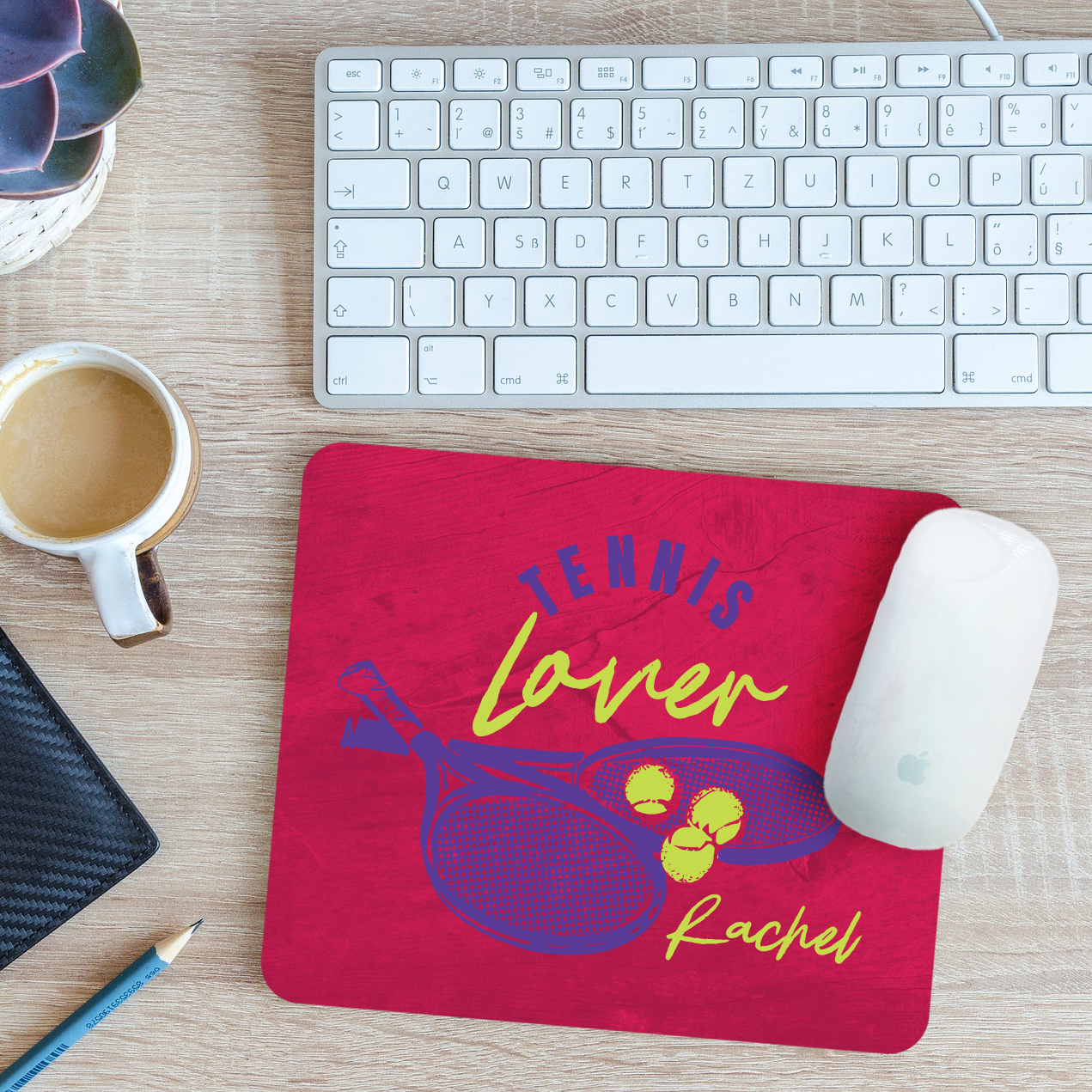 Personalised Tennis Lover Mouse Mat Pad Racket and Ball Sports Gift 24cm x 19cm - Picture 6 of 11