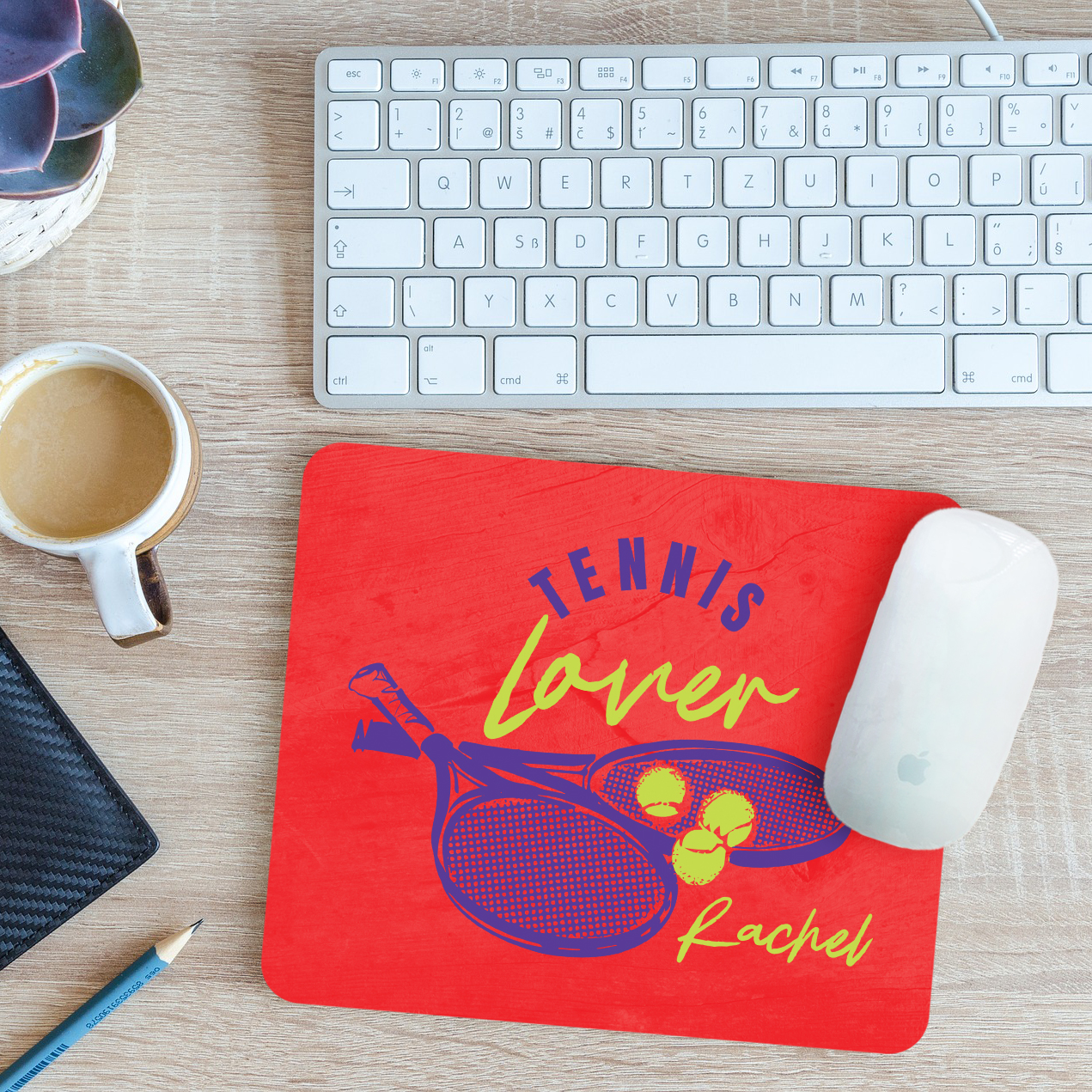 Personalised Tennis Lover Mouse Mat Pad Racket and Ball Sports Gift 24cm x 19cm - Picture 9 of 11