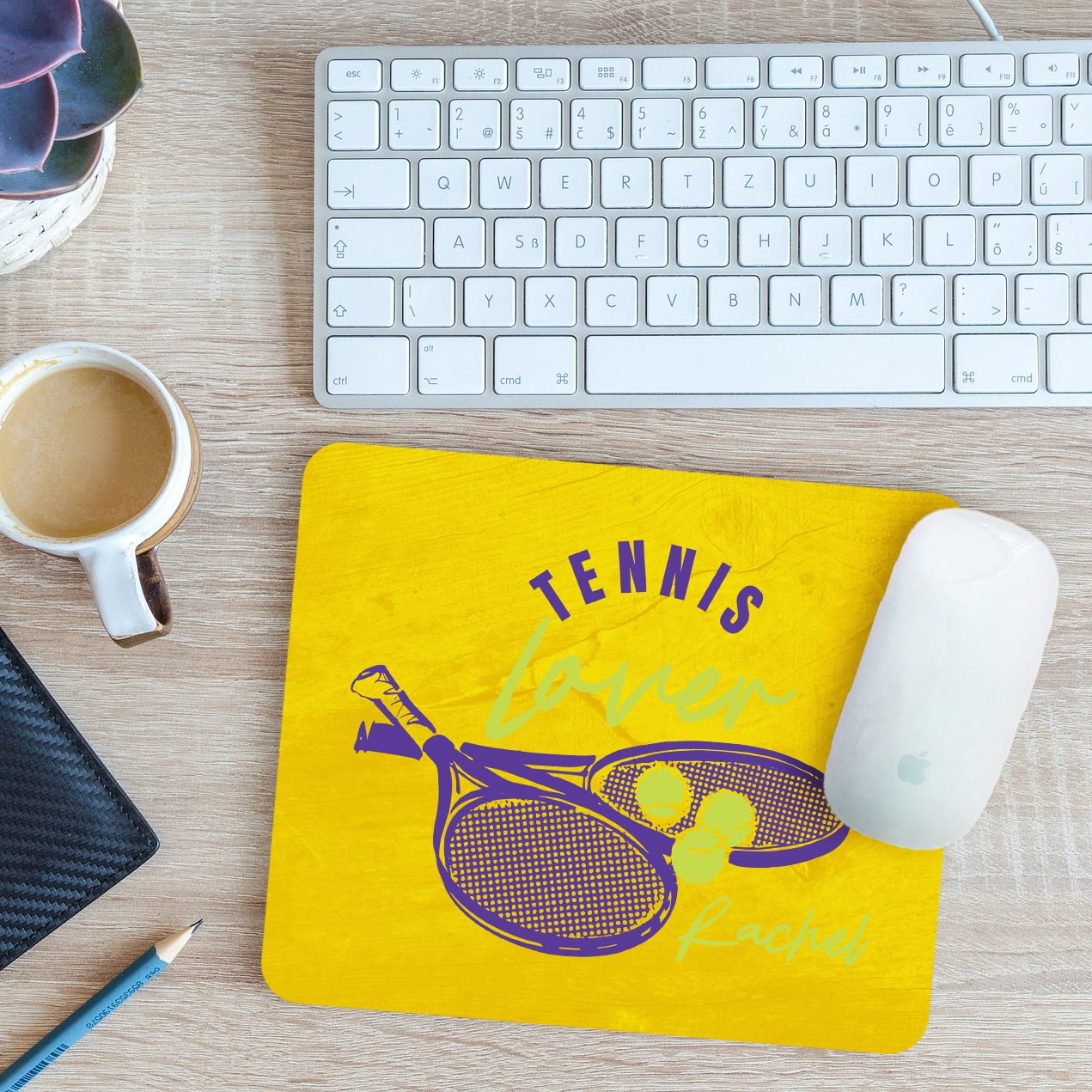 Personalised Tennis Lover Mouse Mat Pad Racket and Ball Sports Gift 24cm x 19cm - Picture 11 of 11