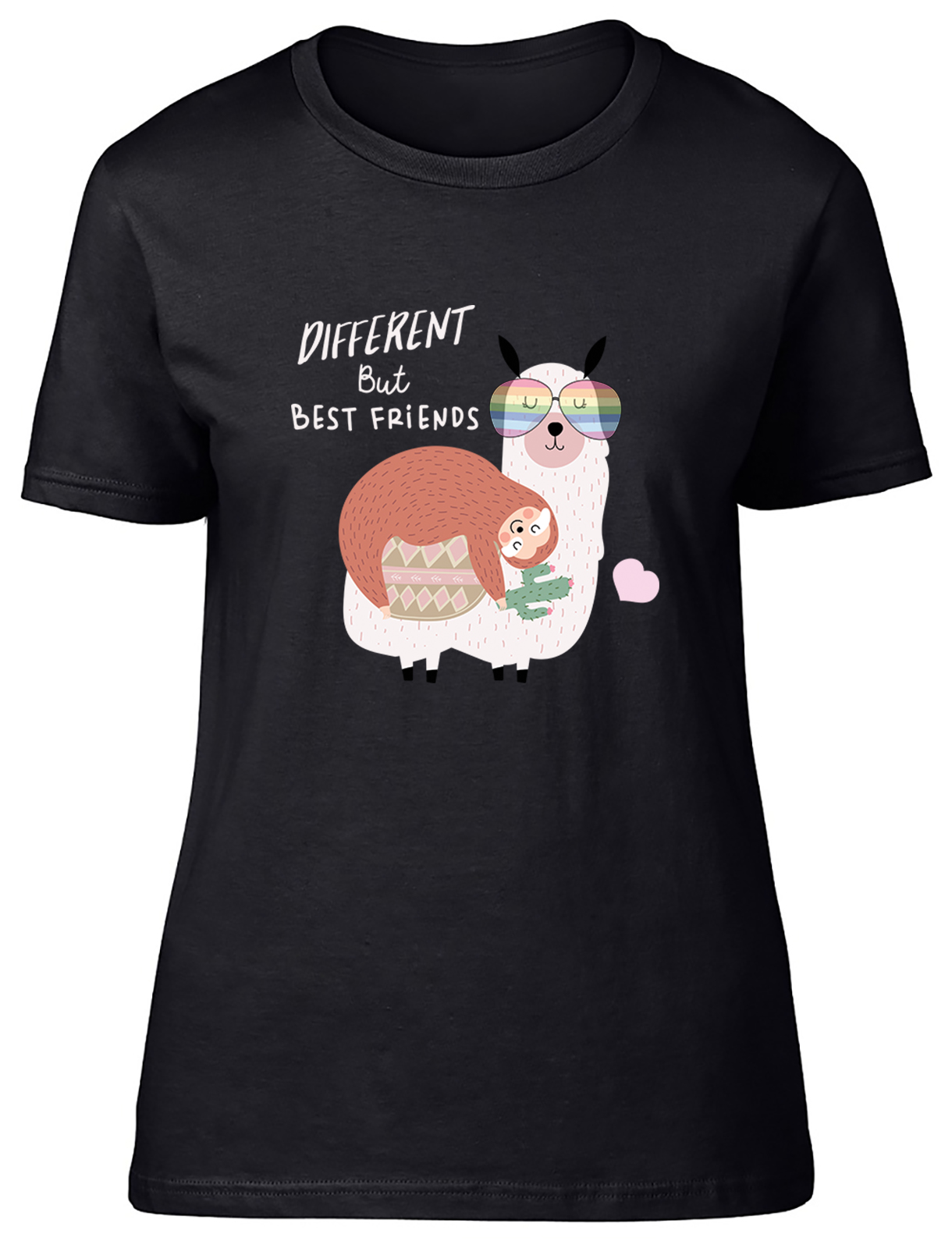 Different but Best Friends Womens T-Shirt Funny Sloth & Llama Friendshp Gift Tee - Picture 2 of 8