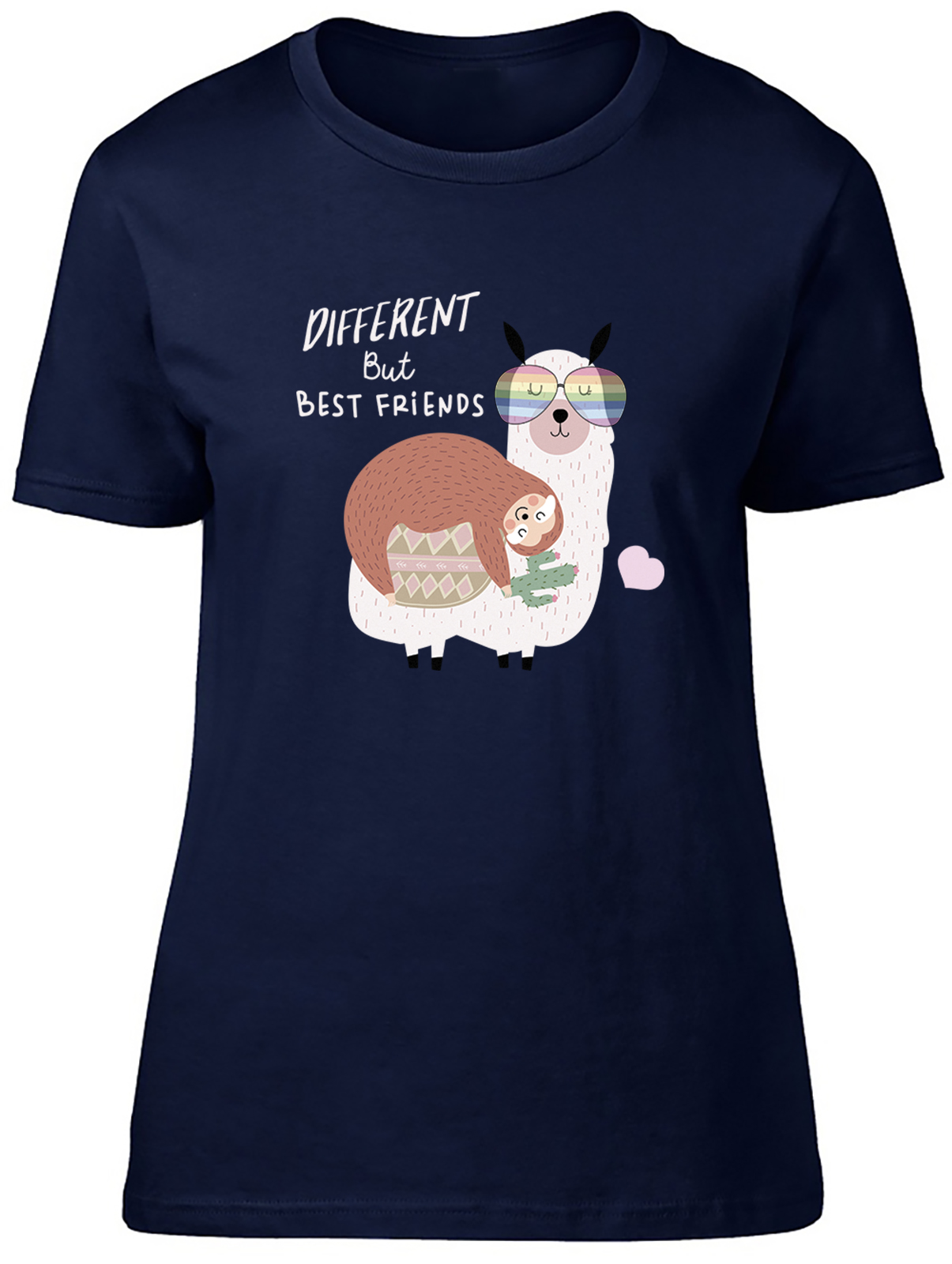Different but Best Friends Womens T-Shirt Funny Sloth & Llama Friendshp Gift Tee - Picture 4 of 8