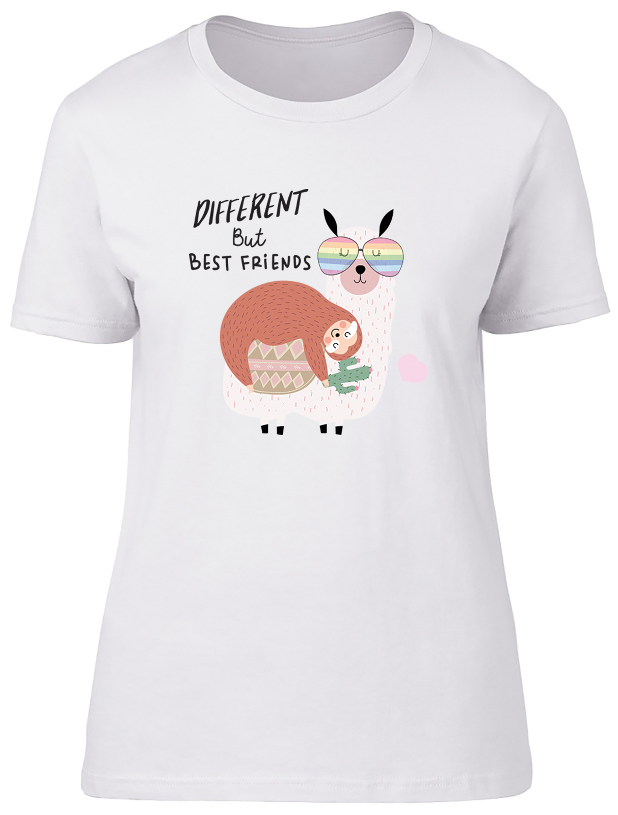 Different but Best Friends Womens T-Shirt Funny Sloth & Llama Friendshp Gift Tee - Picture 7 of 8