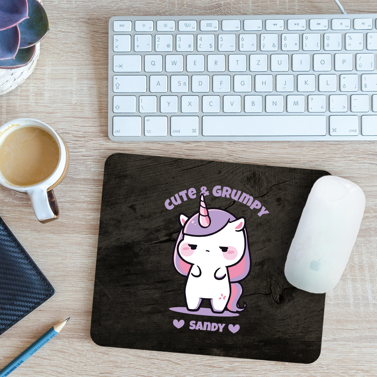Personalised Unicorn Cute & Grumpy Mouse Mat Pad Rainbow Magical 24cm x 19cm - Picture 2 of 11