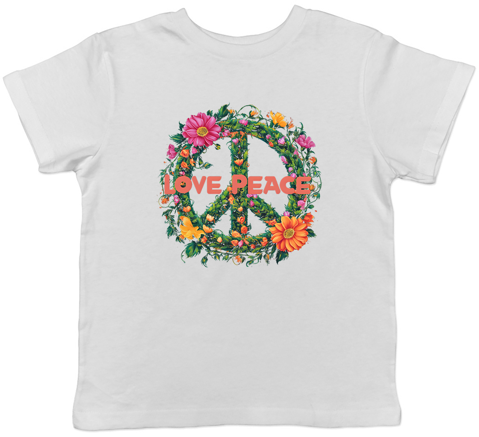 Love Peace Symbol Kids T-Shirt Floral Flower Bloom Vines Childrens Boys Girls