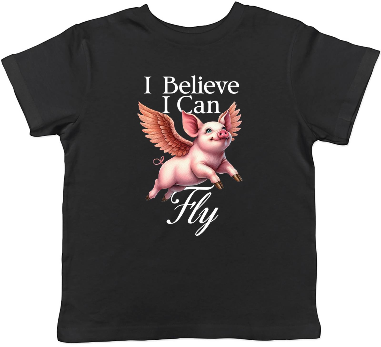 I Believe I Can Fly Angel Wings Flying Pig Kids T-Shirt Boys Girls Gift - Picture 2 of 8