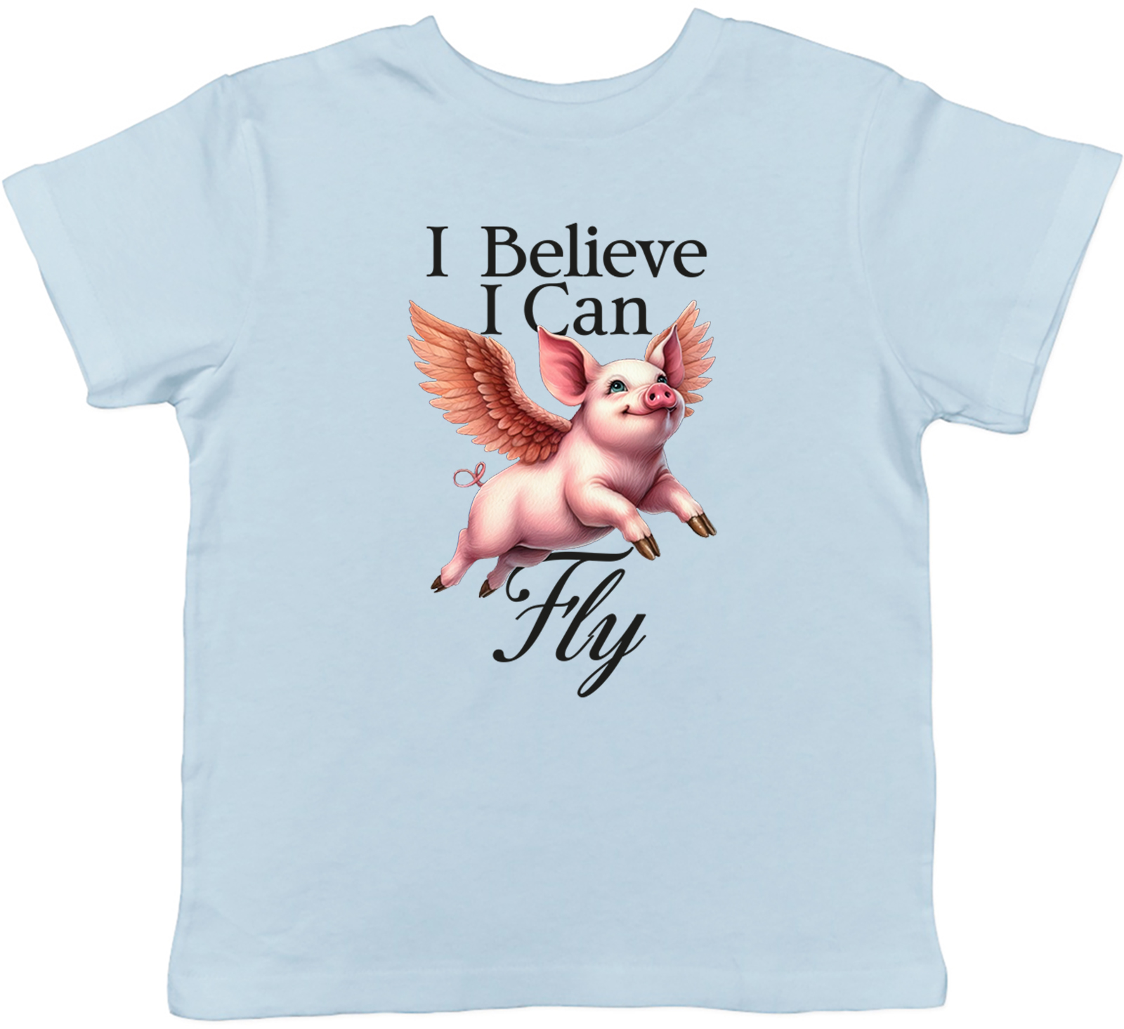 I Believe I Can Fly Angel Wings Flying Pig Kids T-Shirt Boys Girls Gift - Picture 7 of 8