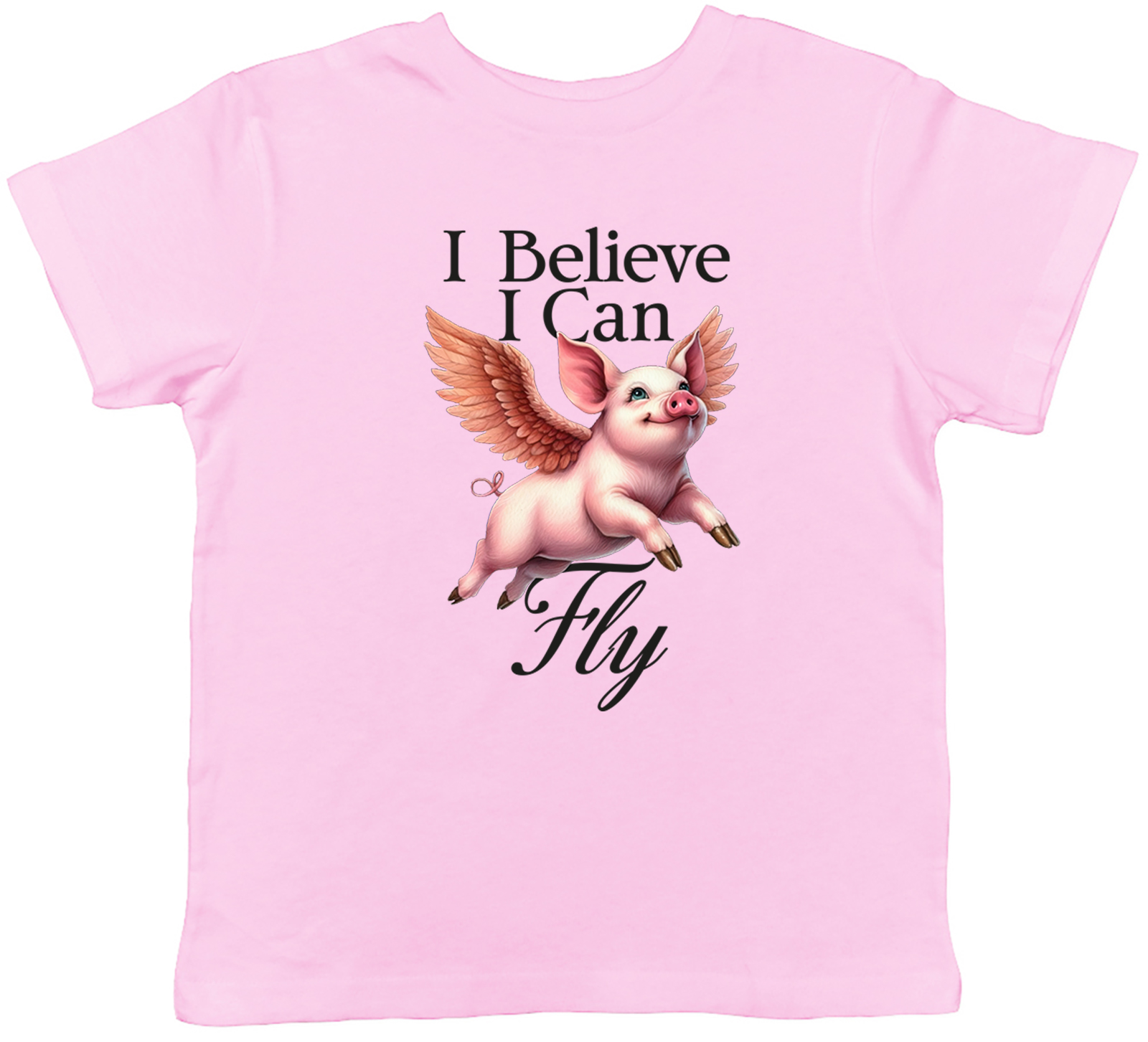 I Believe I Can Fly Angel Wings Flying Pig Kids T-Shirt Boys Girls Gift - Picture 3 of 8
