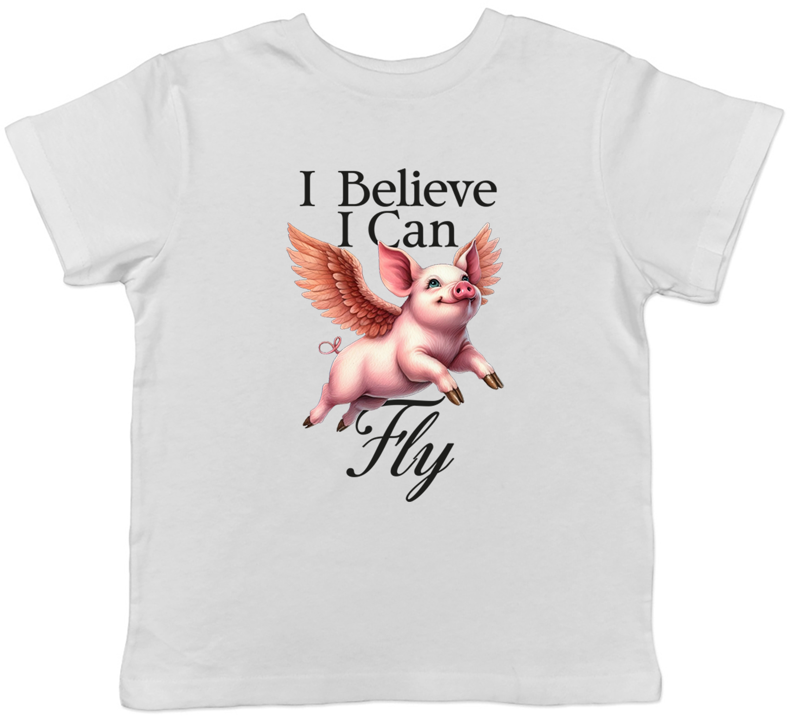 I Believe I Can Fly Angel Wings Flying Pig Kids T-Shirt Boys Girls Gift - Picture 5 of 8