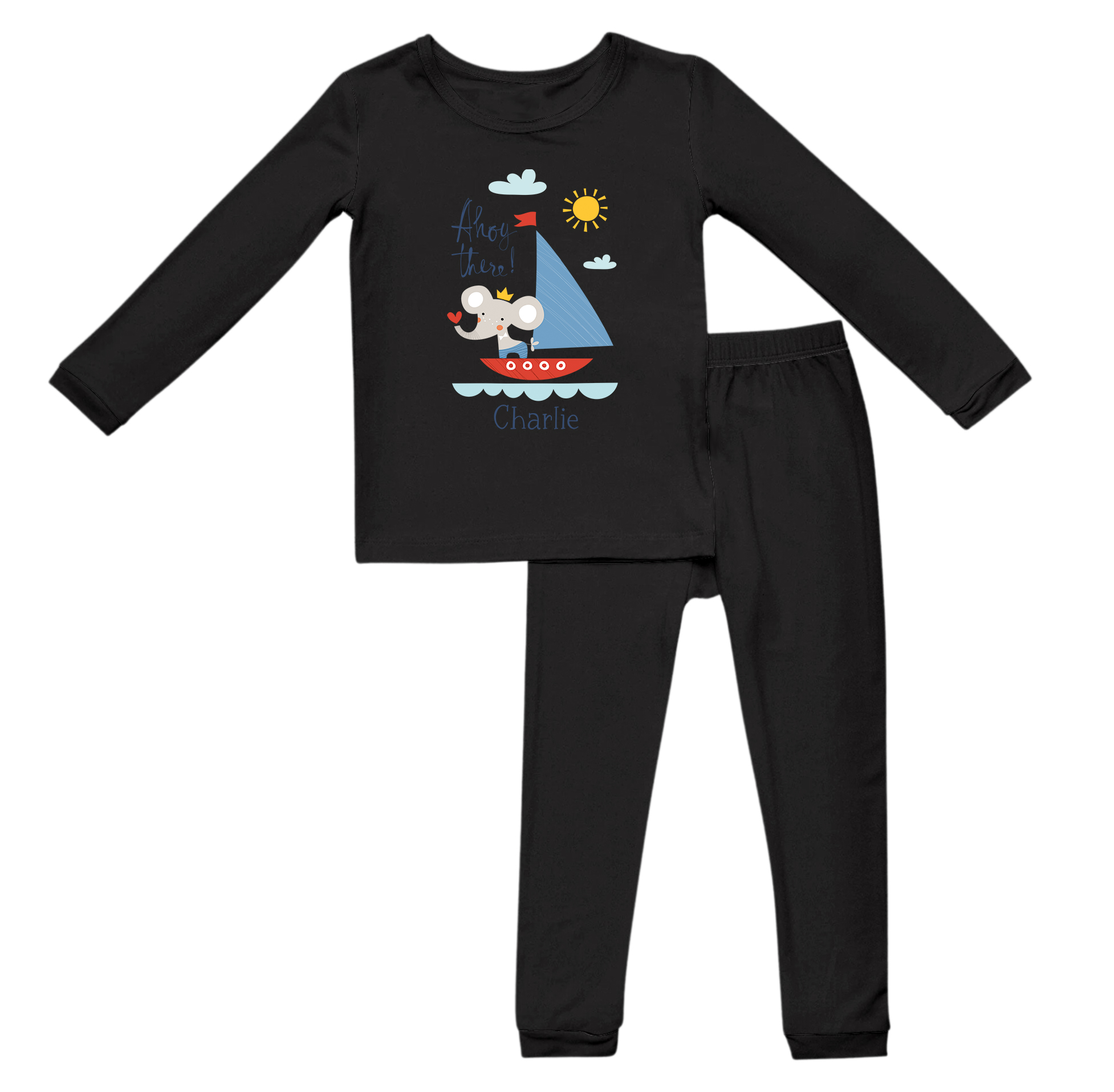 Personalised Ahoy There Sailor Mouse Sailing Boat Pyjama Baby Toddler Kids PJ's