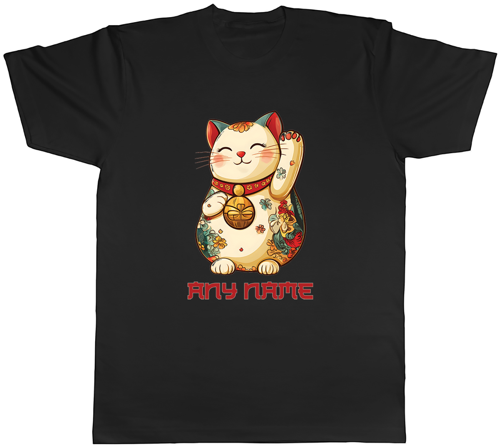 Personalised Japanese Lucky Cat Maneki Neko Mens T-Shirt Tee Gift Top
