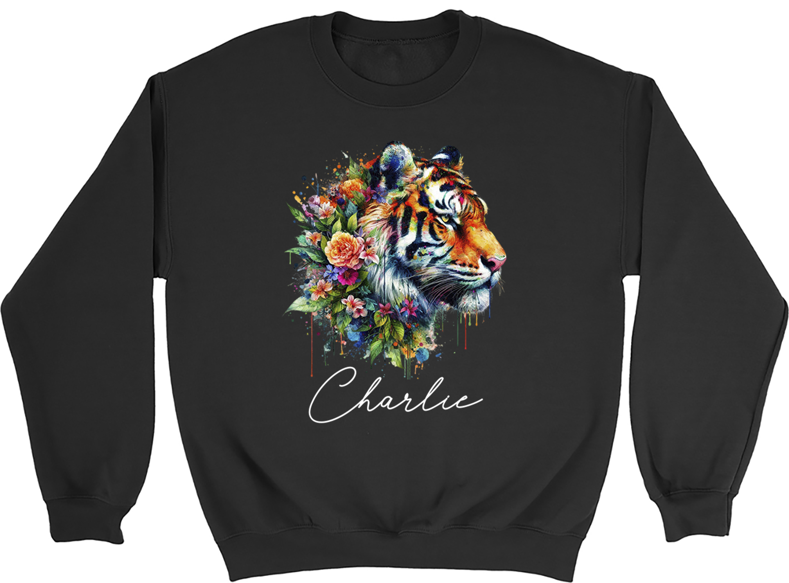 Personalised Any Name Floral Flower Tiger Head Sweatshirt Mens Womens Jumper