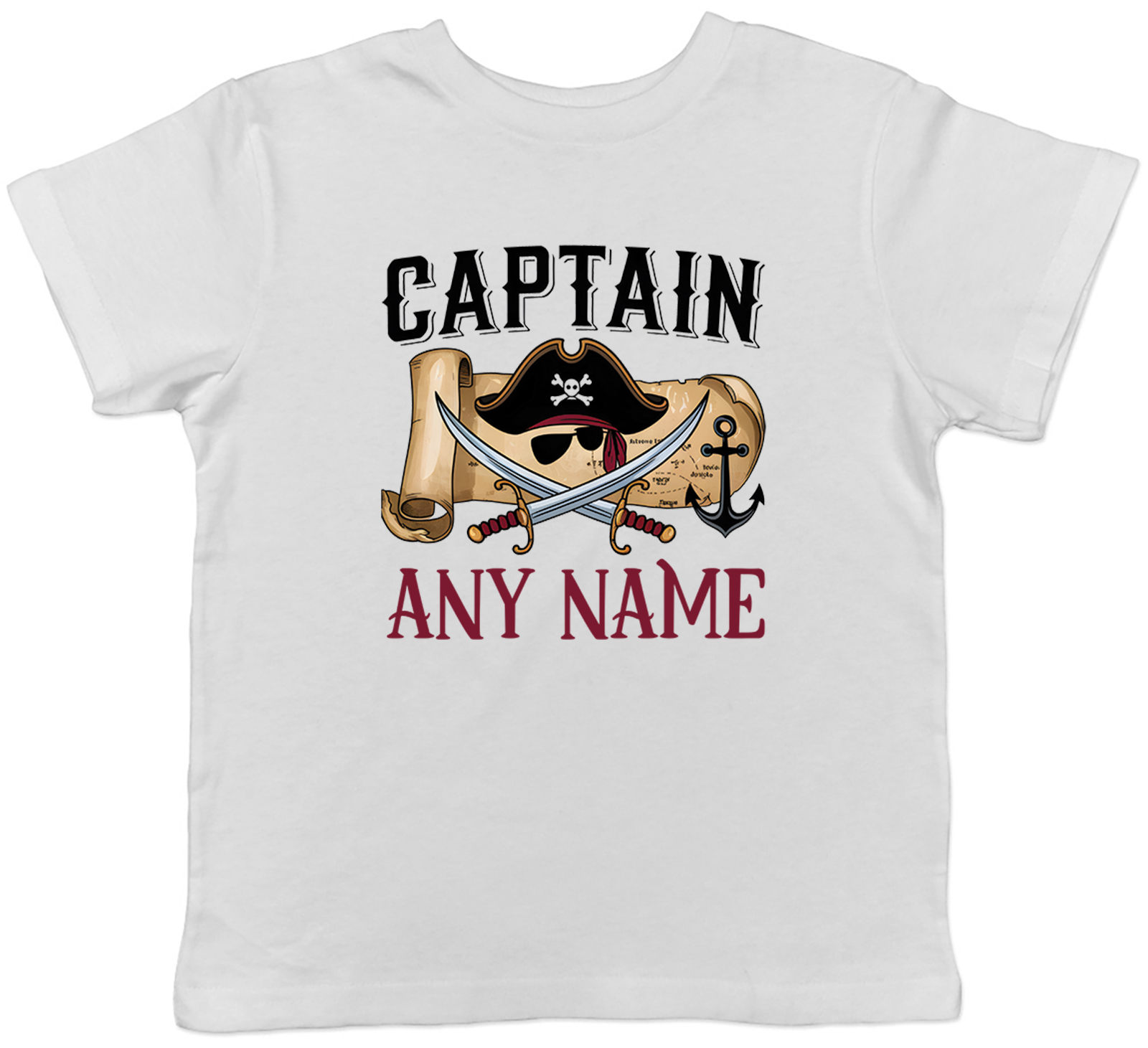 Personalised Captain Any Name Pirate Hat Patch Kids T-Shirt Boys Girls Gift - Picture 2 of 2