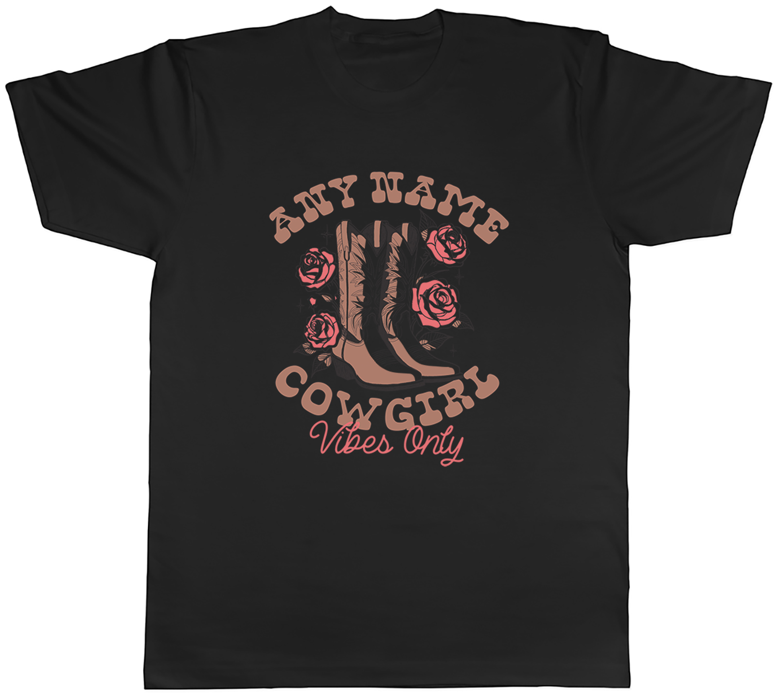 Personalised Any Name Cowgirl Vibes Only Boots Mens T-Shirt Tee Gift Top
