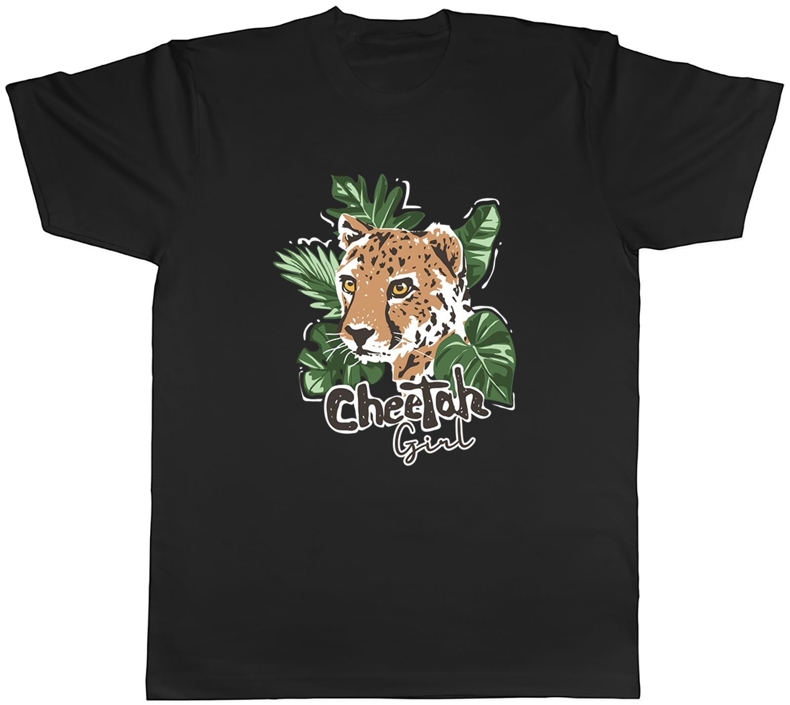 Cheetah Girl Big Cat Palm Leaves Mens T-Shirt Tee Gift Top