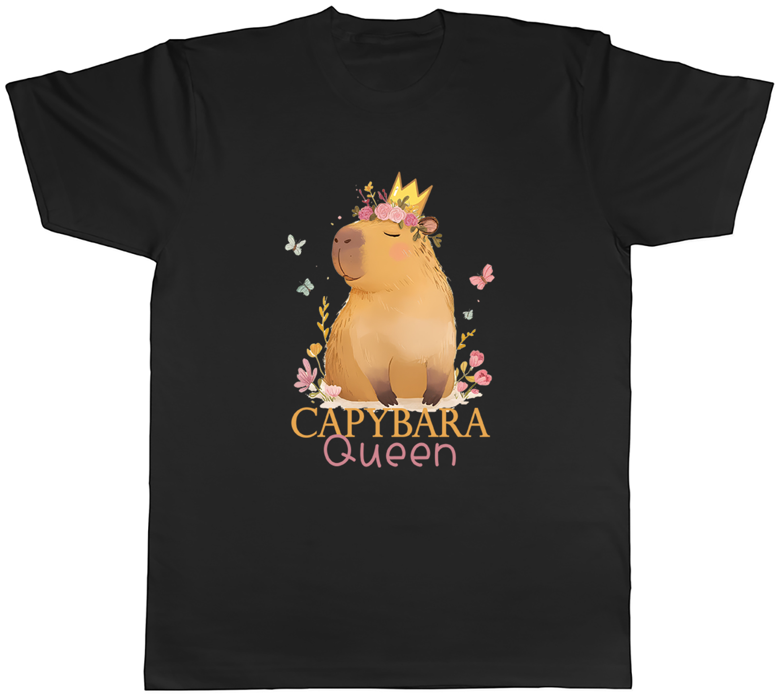 Capybara Queen Crown Butterflies Mens T-Shirt Tee Gift Top