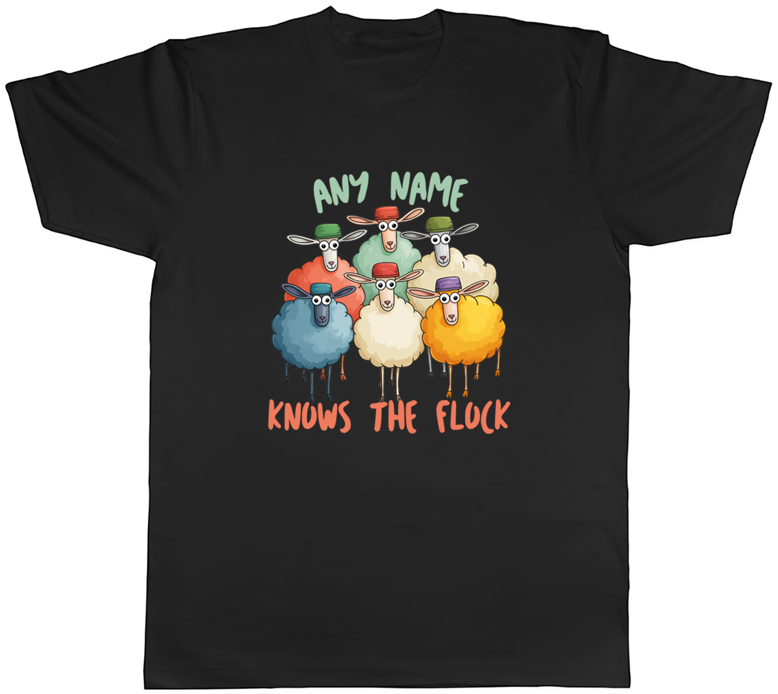 Personalised Knows the Flock Funny Sheep Mens T-Shirt Tee Gift Top