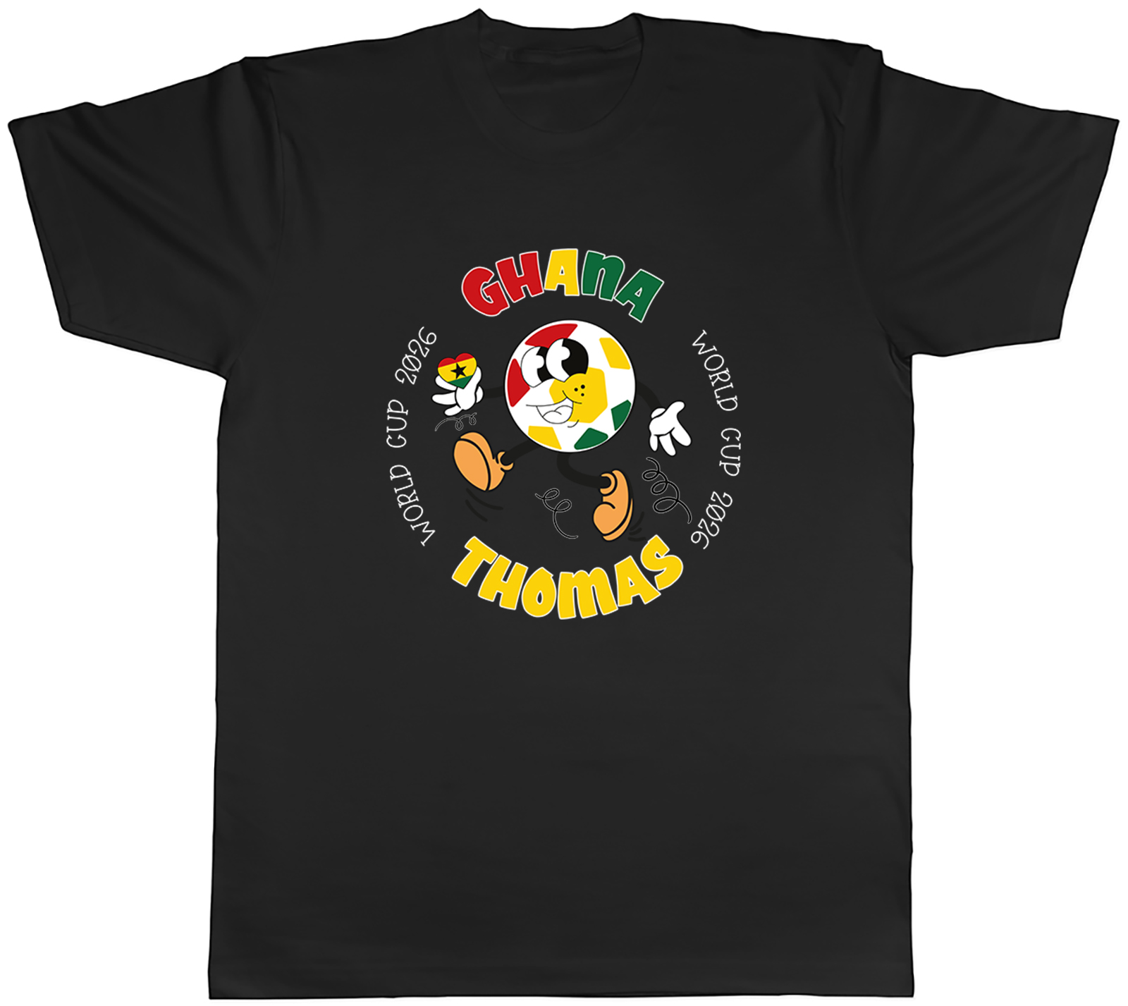 Personalised Ghana World Cup Heart Football Fan Mens T-Shirt Tee Gift Top