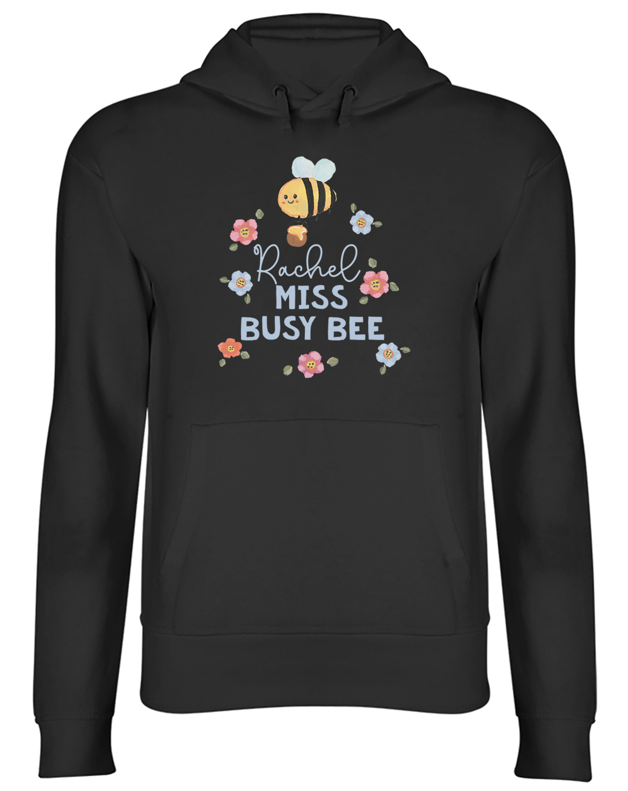 Personalised Miss Busy Bee Bumblebee Flowers Hoodie Mens Womens Hooded Top