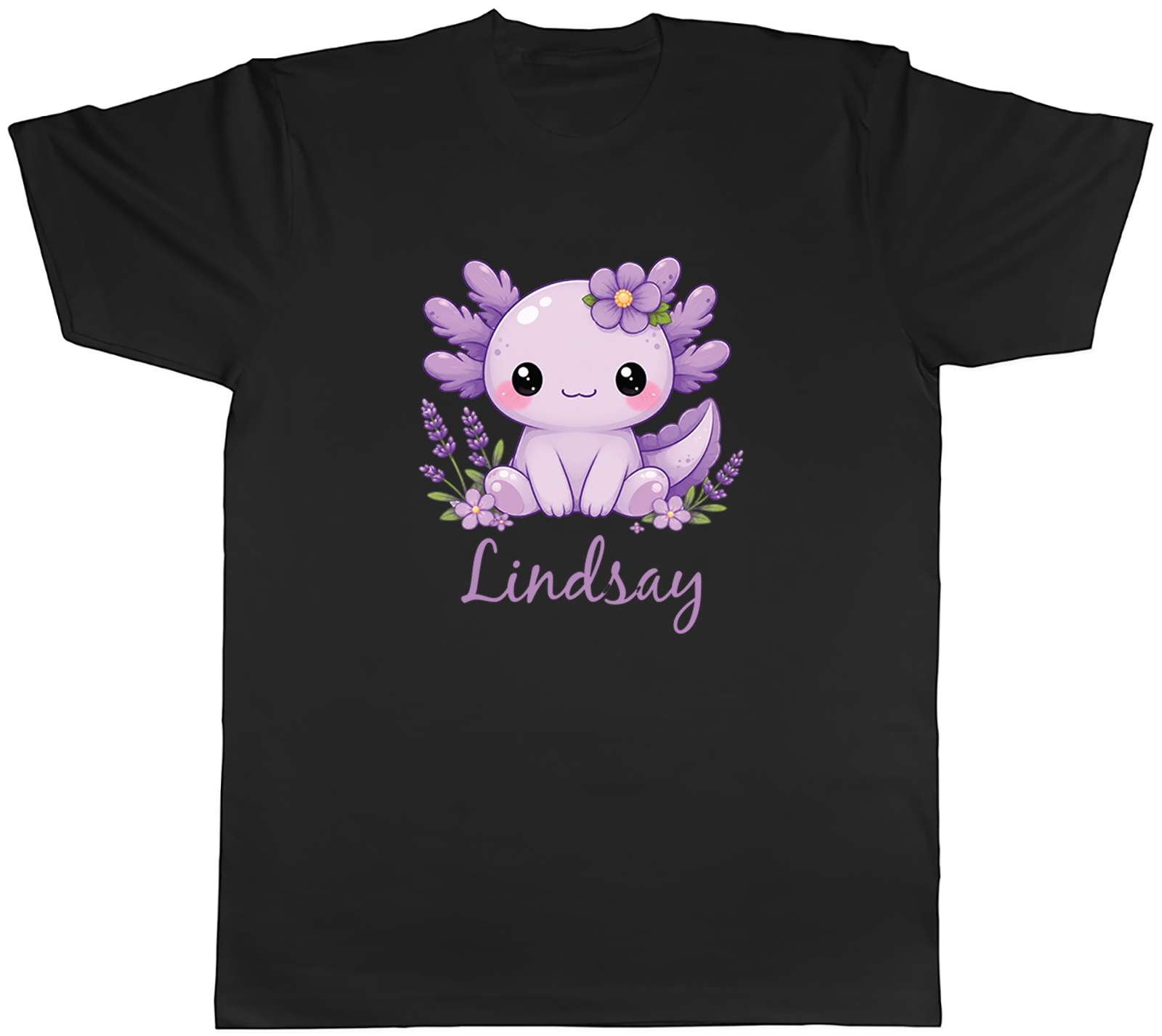 Personalised Any Name Purple Axolotl with Flowers Mens T-Shirt Tee Gift Top