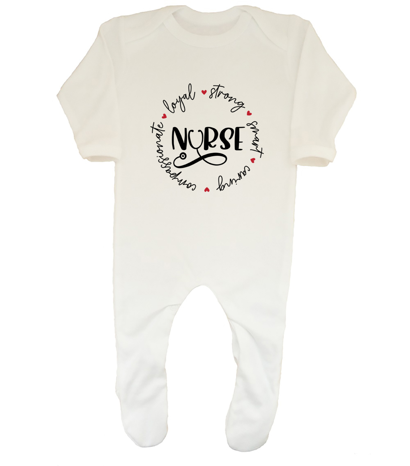 Nurse Baby Grow Sleepsuit Loyal Strong Smart Caring Compassionate Boys Girls