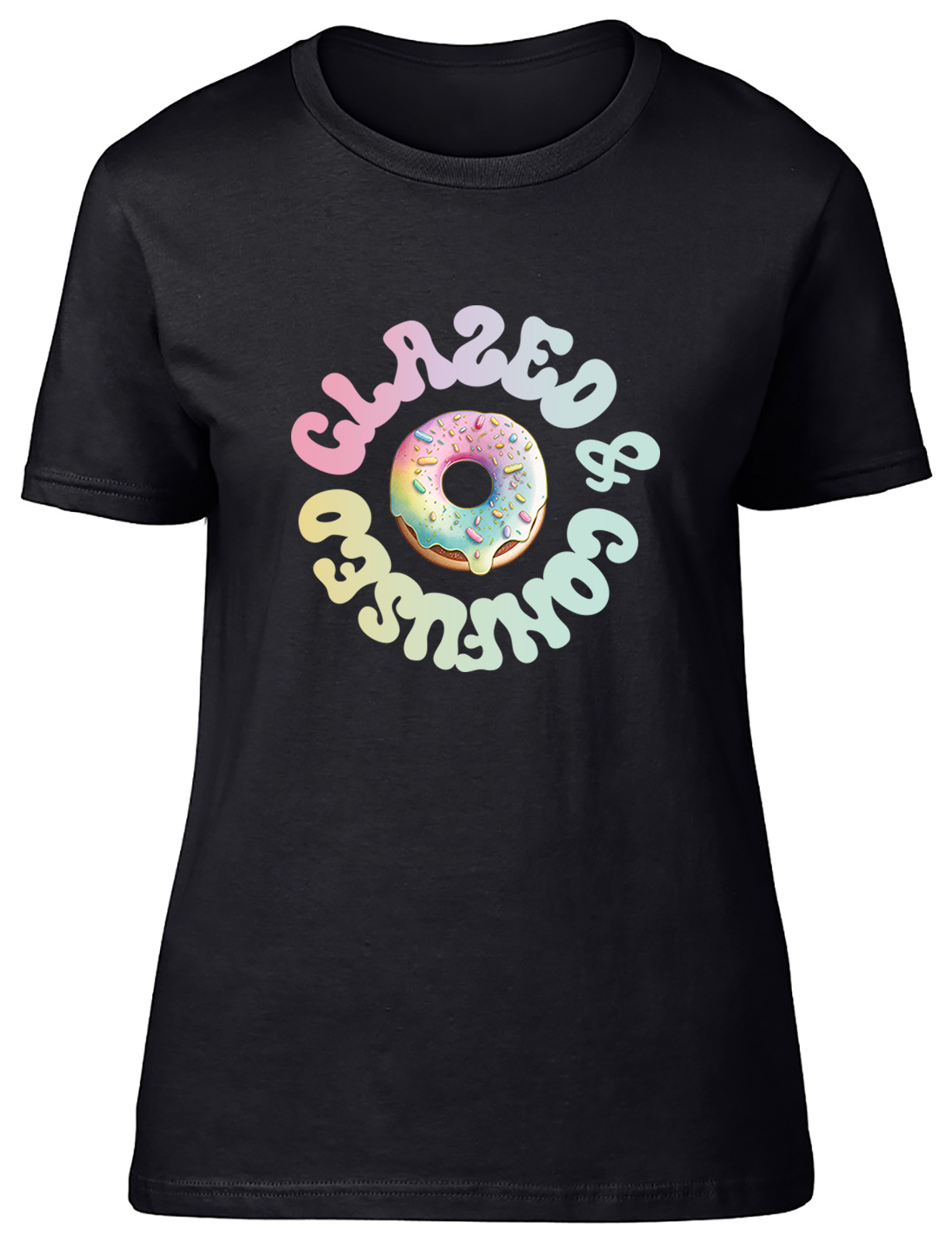 Funny Donuts Womens T-Shirt Glazed and Confused Ladies Gift Tee