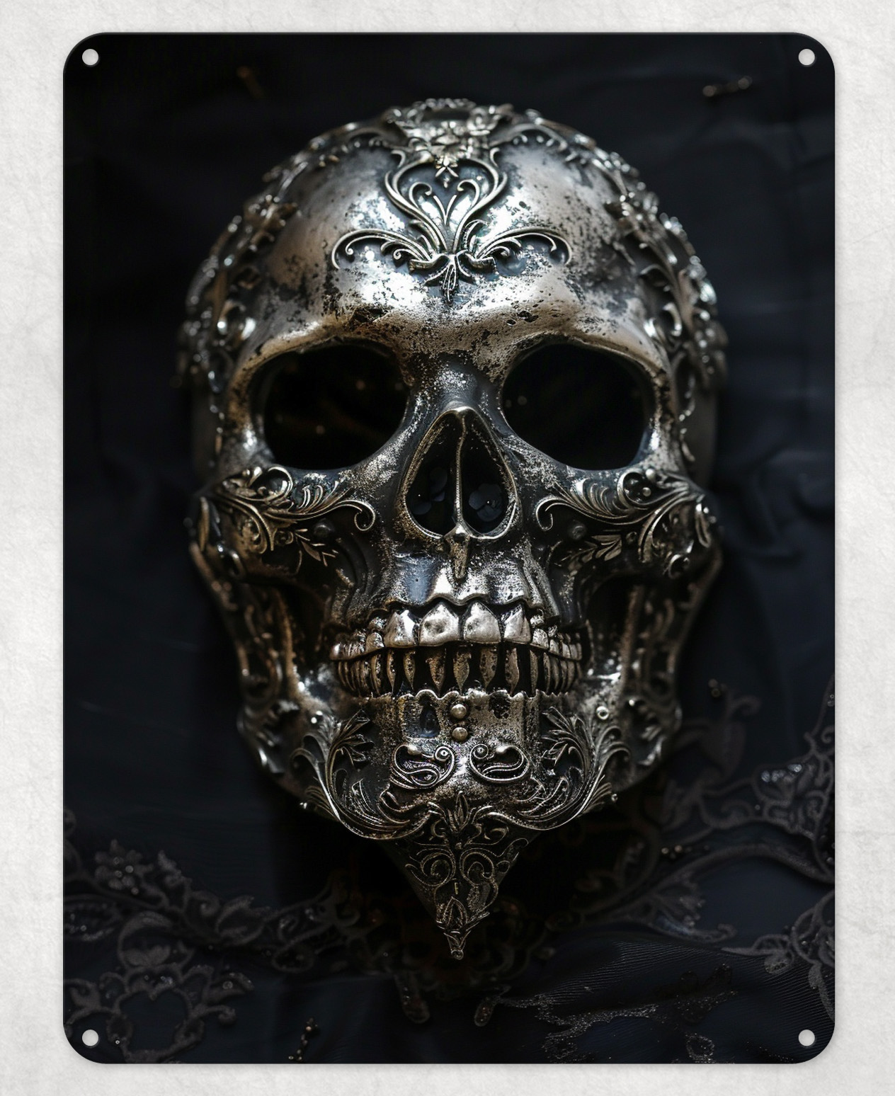Silver Gothic Vintage Skull Metal Poster Wall Sign Man Cave Shed Home Kitchen