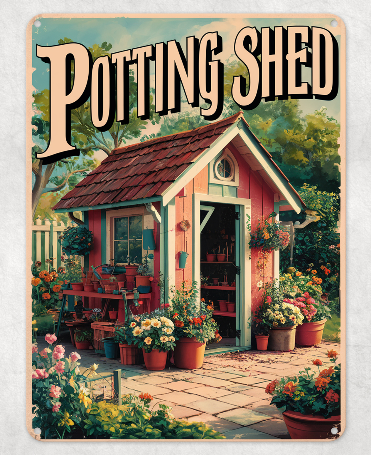 Potting Shed Garden Flowers Metal Poster Wall Tin Sign Man Cave Shed Home Plaque