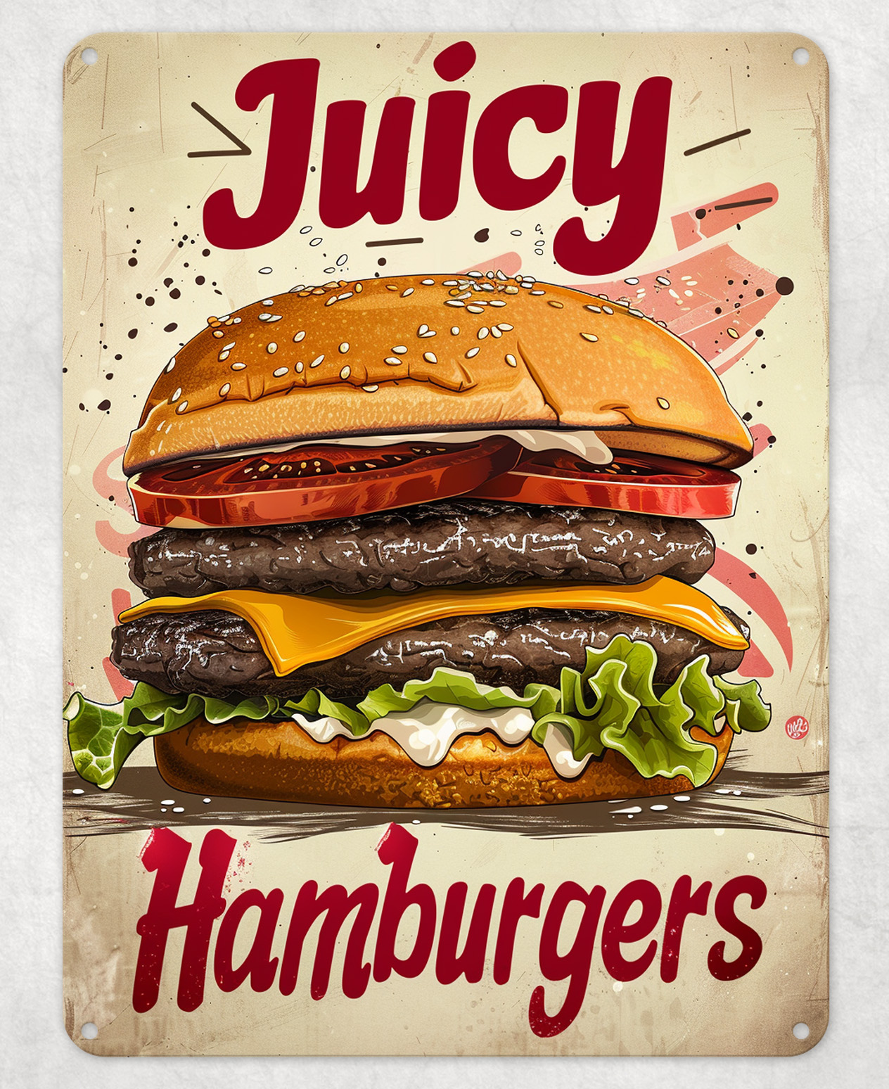 Burger Joint Juicy Hamburgers Metal Poster Wall Sign Man Cave Shed Home Kitchen